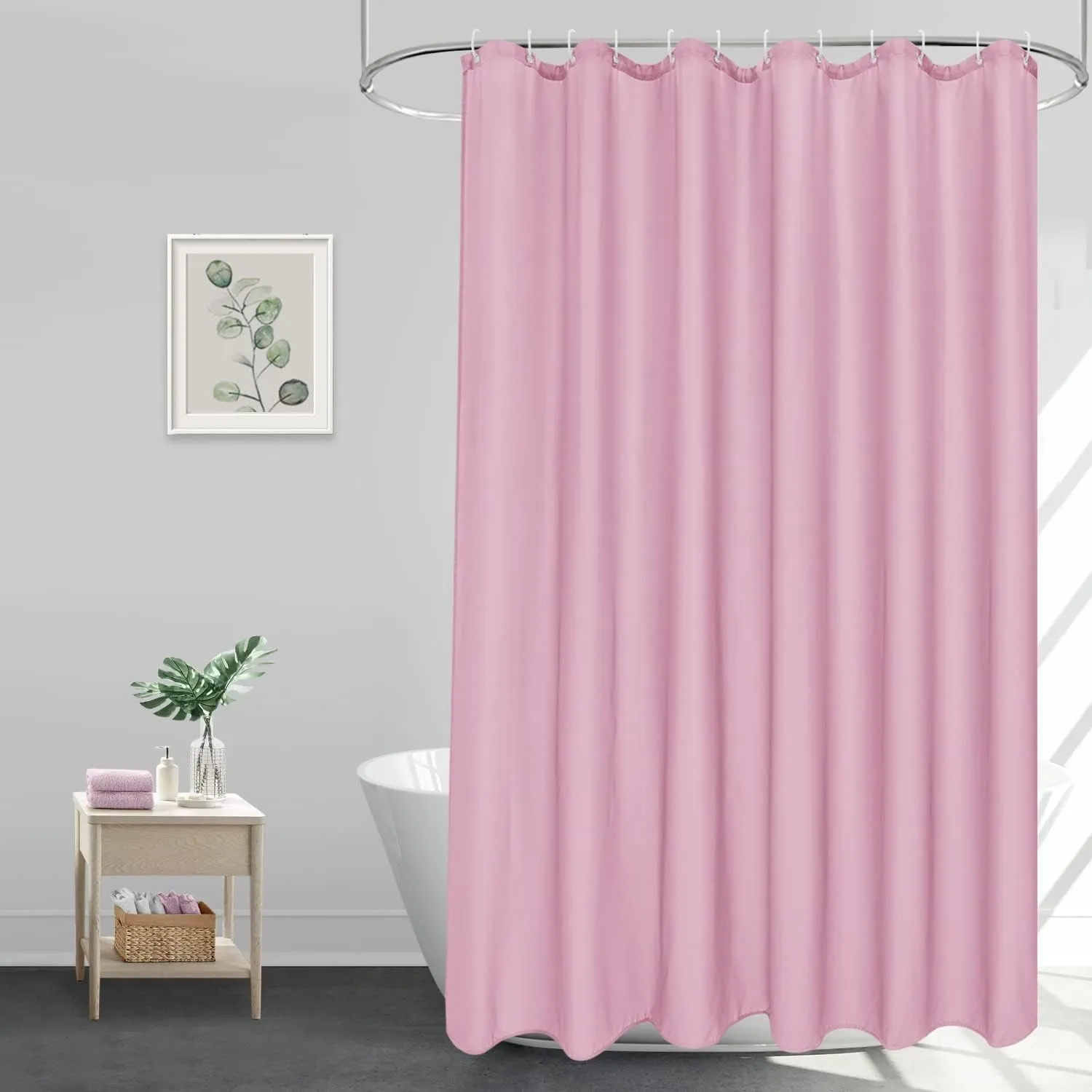 EurCross Duschvorhang 220 lang Rosa Textil Stoff Waschbar Bad Vorhang für Badezimmer, Wasserdicht Anti Schimmel Antibak…