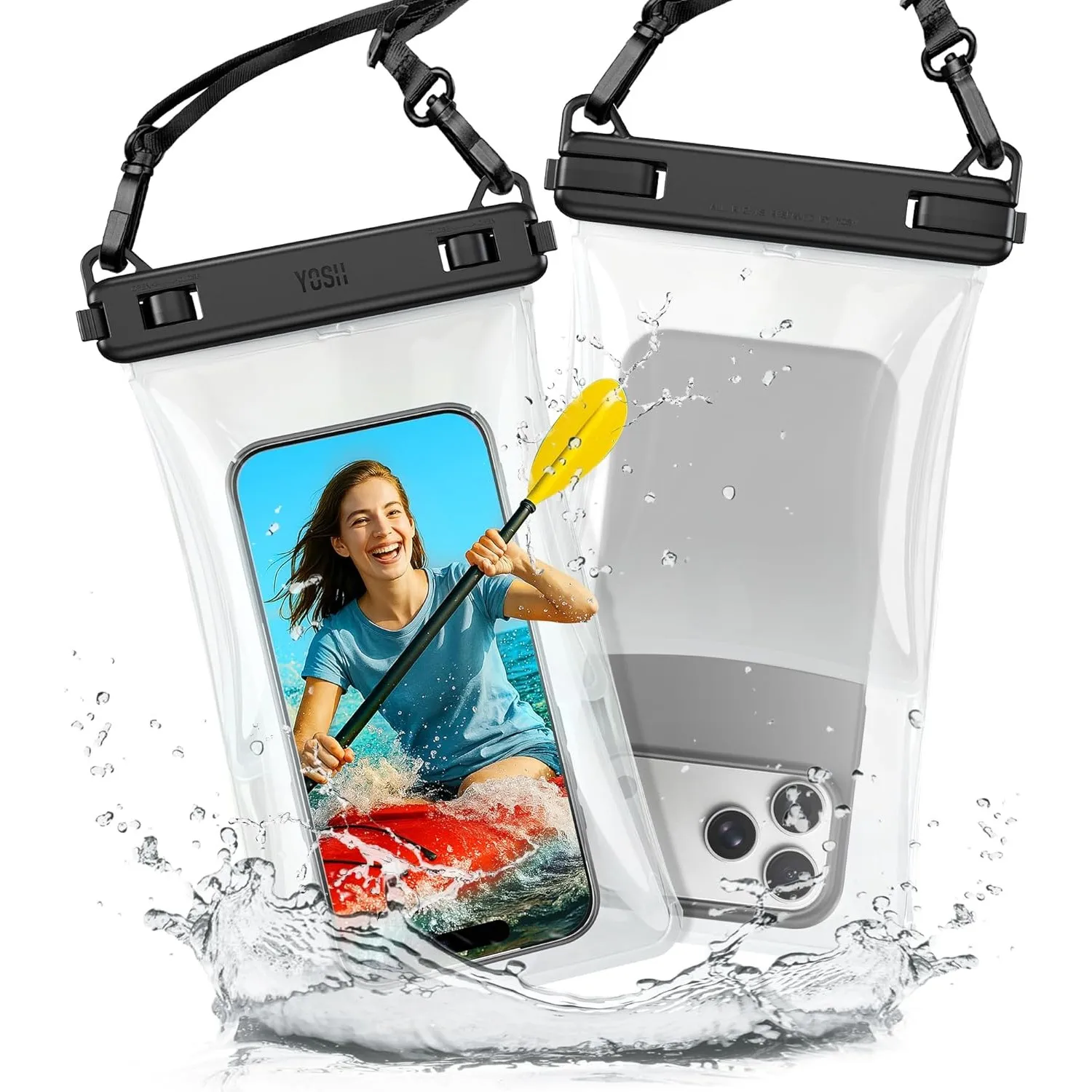 YOSH 7,5 Zoll Große Kapazität Schwimmende wasserdichte Handyhülle [3D Nahtloser Körper], 2 Stück IPX8 TPU Wasserfeste H…