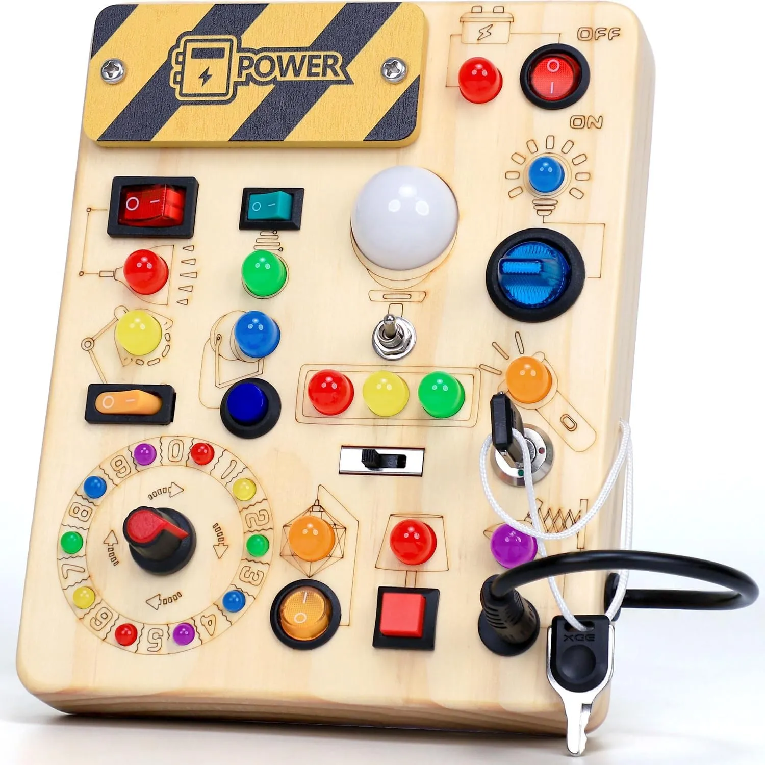 Montessori Spielzeug Busy Board ab 1 Jahr Activity Board aus Holz | Motorikspielzeug mit, 13 Schaltern 24 LED-Leuchten,…