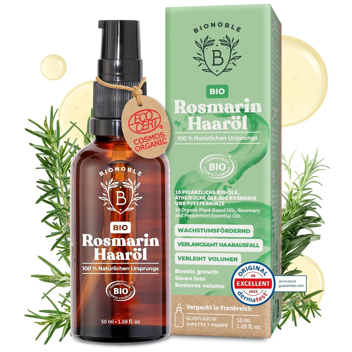 BIONOBLE Rosmarinöl Haare Bio - Haaröl Wachstum, Kopfhaut Öl, Bart - 50ml