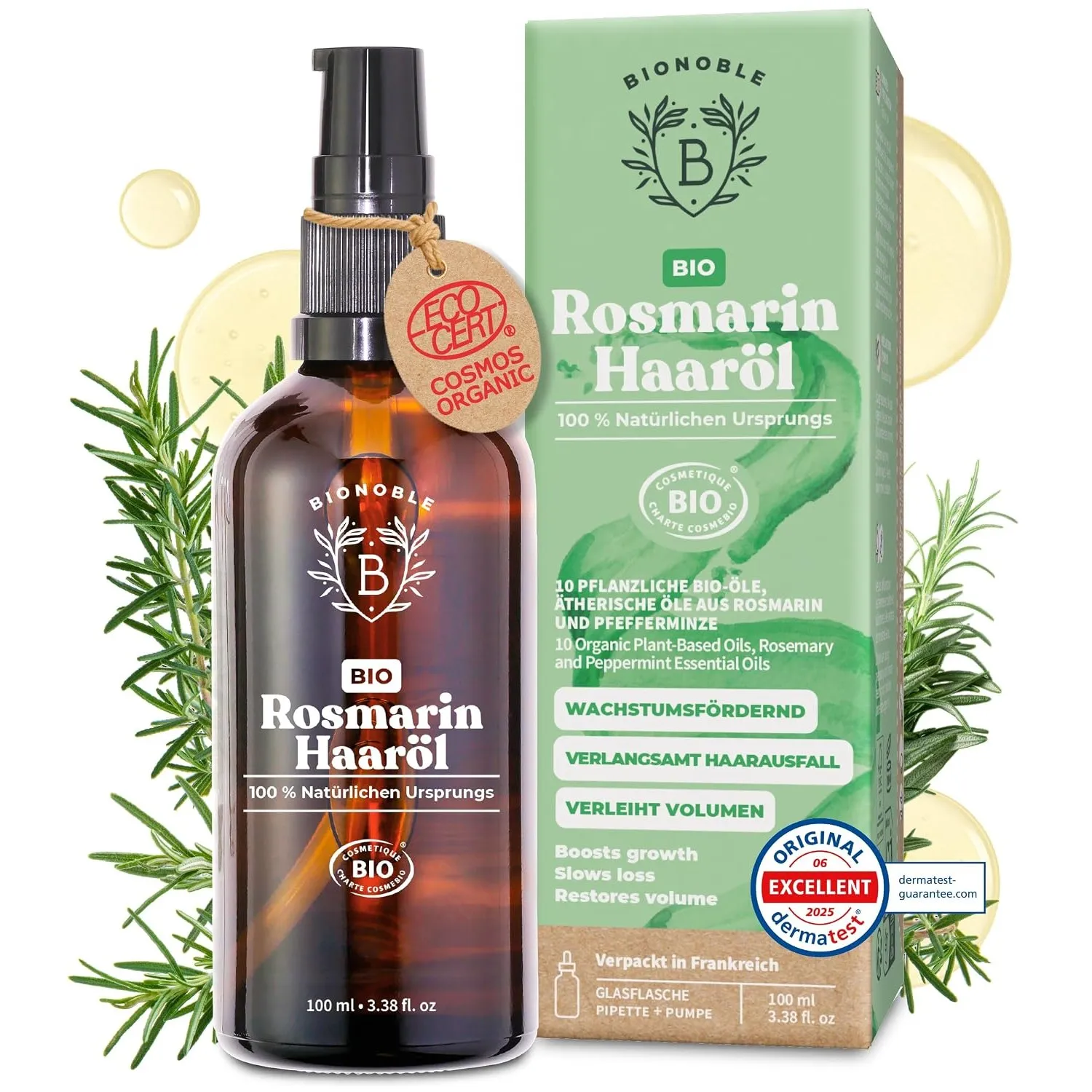 BIONOBLE Rosmarinöl Haare Bio - Haaröl Wachstum, Kopfhaut Öl, Bart - 100ml