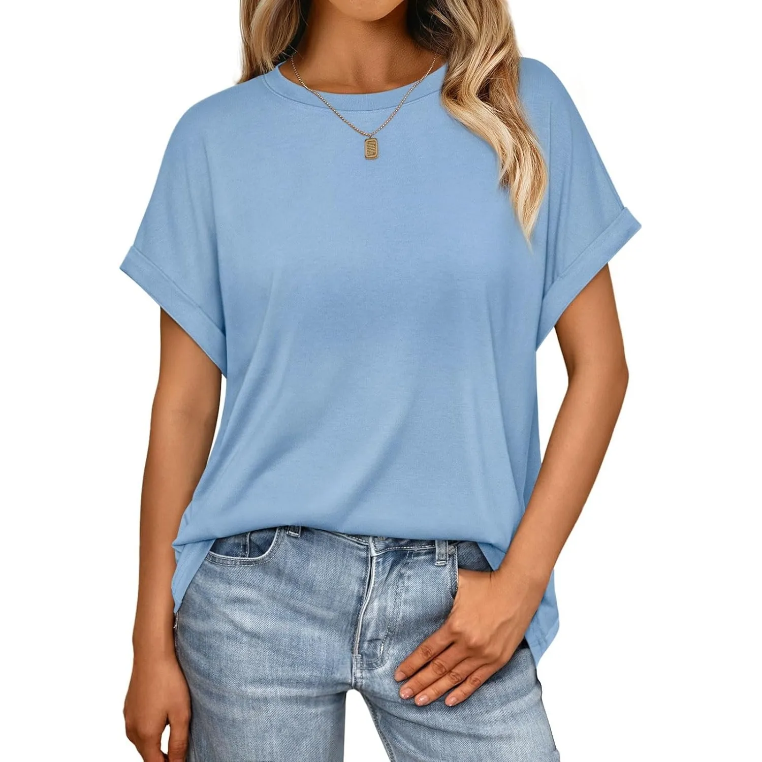 Cuptacc Tshirt Damen Rundhalsausschnitt Kurzarm Oversize T Shirt Sommer Casual Flügelärmel Top Damen Locker