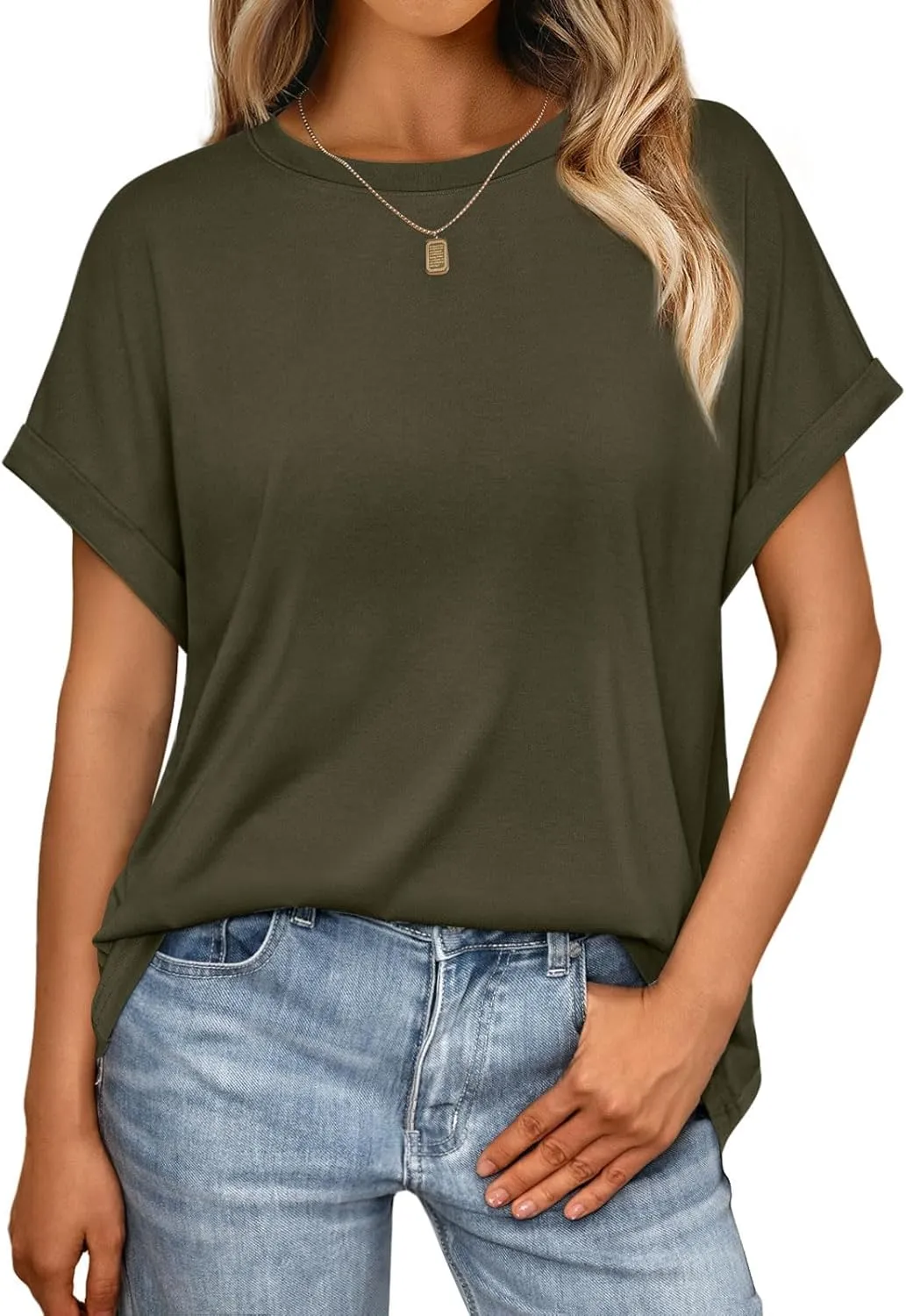 Cuptacc Tshirt Damen Rundhalsausschnitt Kurzarm Oversize T Shirt Sommer Casual Flügelärmel Top Damen Locker