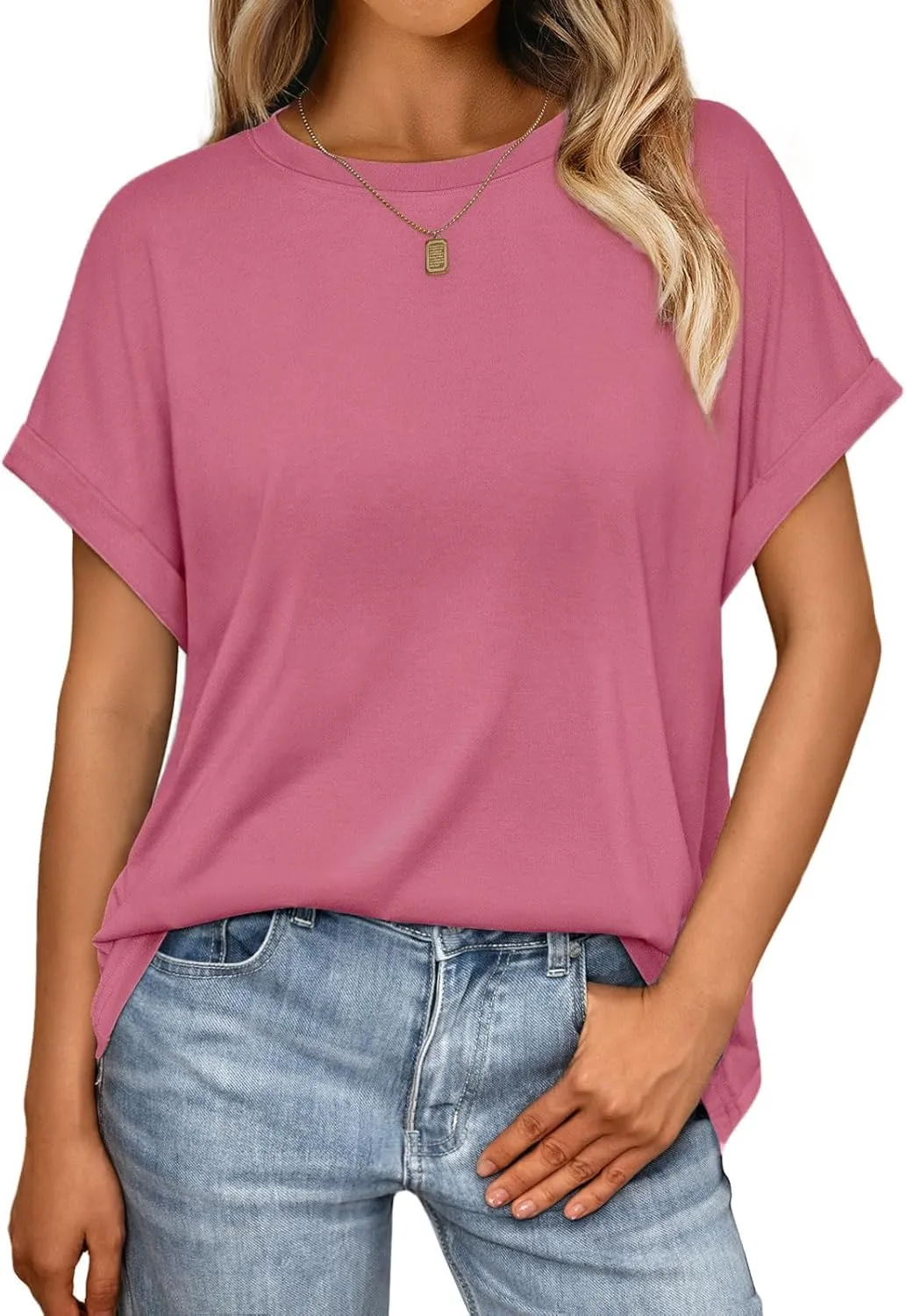 Cuptacc Tshirt Damen Rundhalsausschnitt Kurzarm Oversize T Shirt Sommer Casual Flügelärmel Top Damen Locker