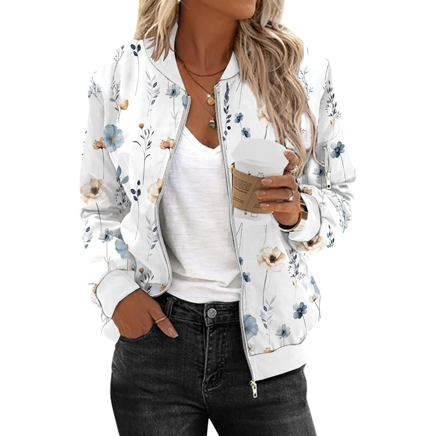 Zeagoo Bomberjacke Damen Jacke Kurze Blouson Leicht Langarm Übergangsjacke