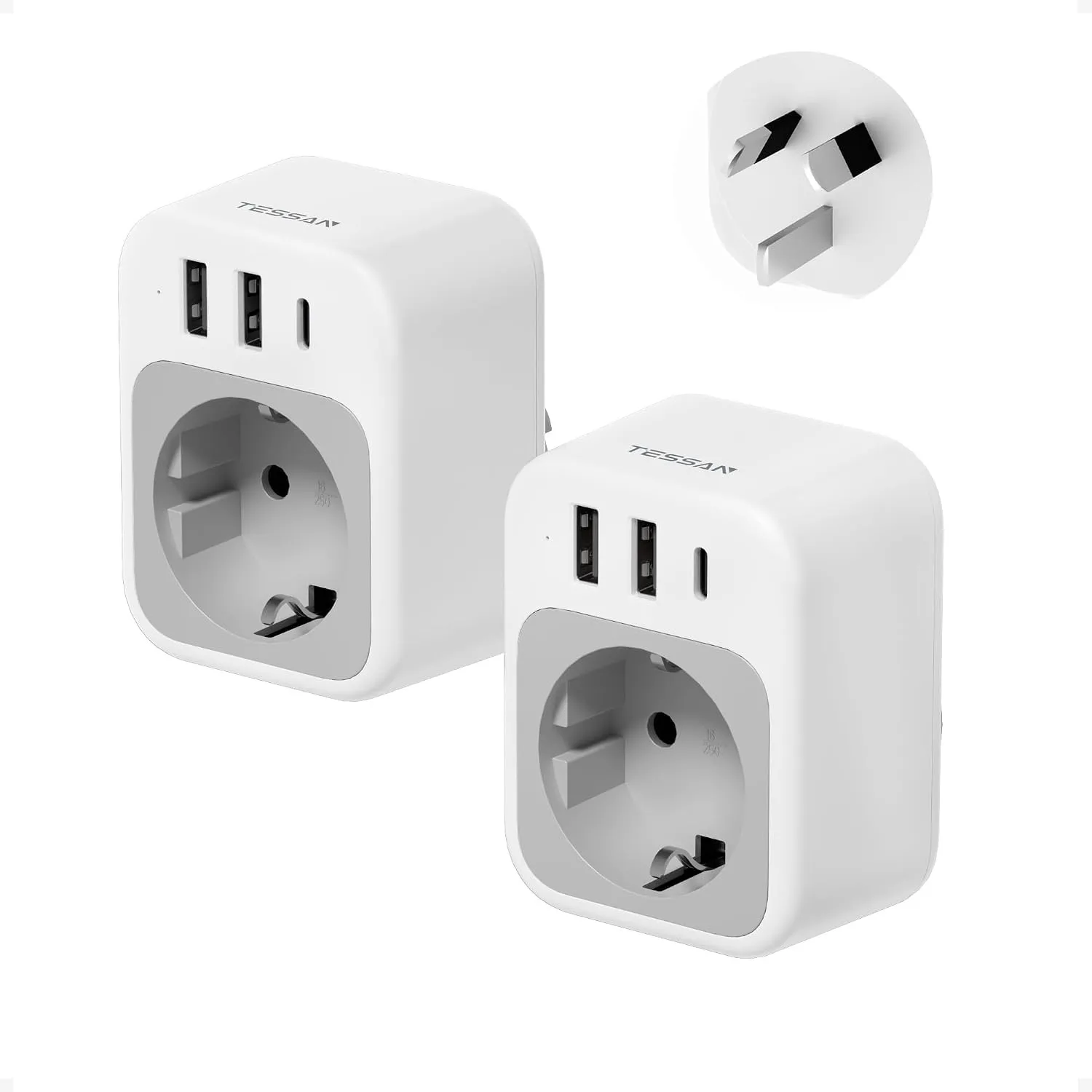 TESSAN 2er Pack Adapter Australien Deutschland mit 3 USB