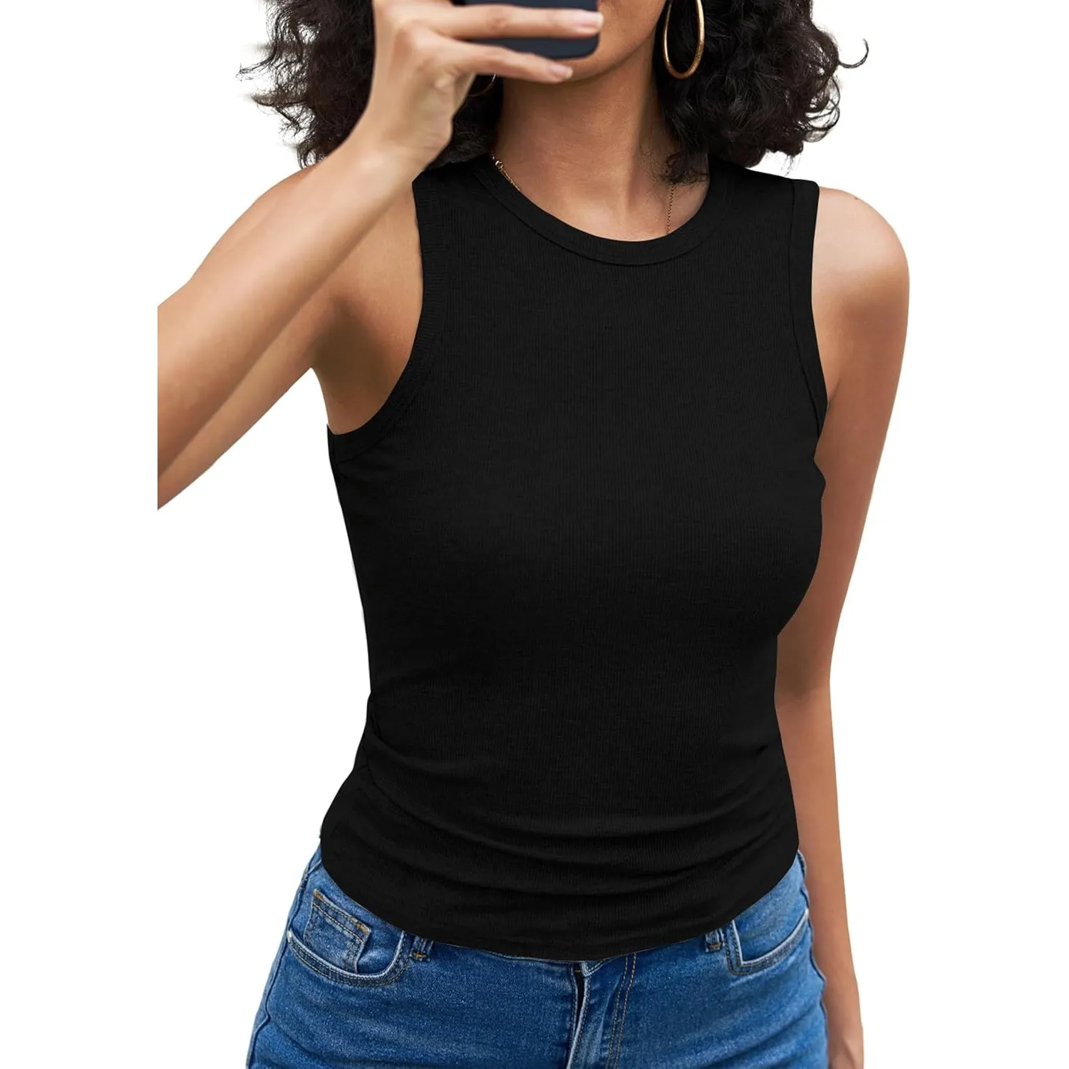 Aottori Top Damen Sommer Rundhals Oberteile Gerippt Slim Fit Basic Tanktop Stretch Elegant Shirt Ärmellos Sexy Casual E…