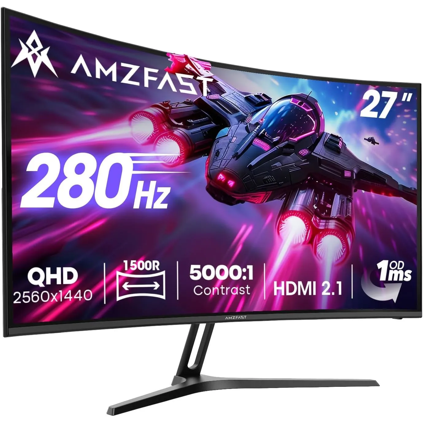 Amzfast Gaming Monitor Curved 27 Zoll, 280Hz, QHD 2560x1440, HDMI 2.1x2 | DP 1.4, 1ms MPRT Adaptive Sync KI Gaming, 150…