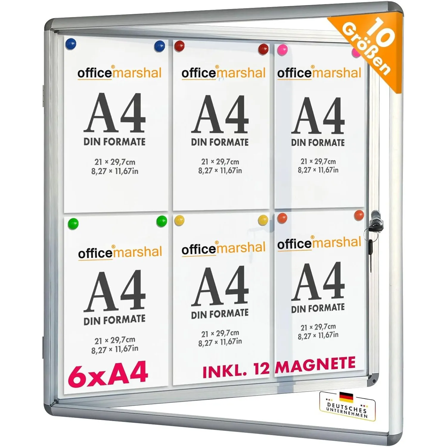 OfficeMarshal Schaukasten 6xA4 inkl. 12 Magnete Infokasten Aushang Aushangkasten Magnetische & beschreibbare Rückwand P…