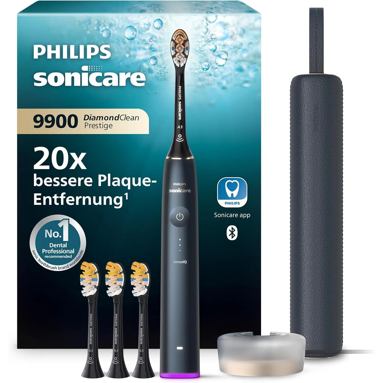 Philips Sonicare DiamondClean 9900 Prestige elektrische Zahnbürste, mit SenseIQ Technologie und App, 5 Putzmodi, 3 Inte…