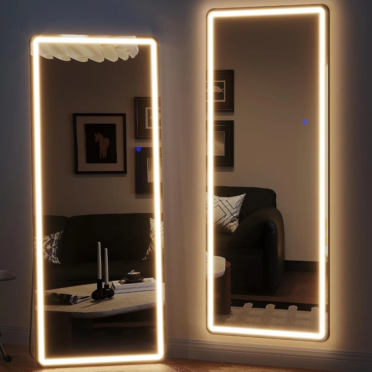 ZKIODV 178 x 65 cm Ganzkörperspiegel mit Beleuchtung, LED-Spiegel (Schwarz)