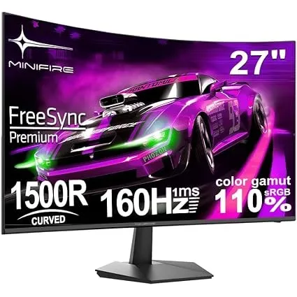 Minifire 27 Zoll Curved Gaming Monitor - 160Hz, FHD(1920x1080), VA 1500R, 1ms GtG, sRGB 110%, HDR, Adapive Sync, Blauli…