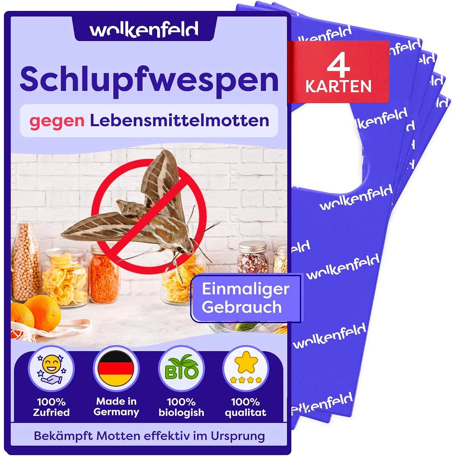 Wolkenfeld Schlupfwespen gegen Lebensmittelmotten – 4 Karten mit 1 Lieferung – Effektive & Chemiefreie Mottenbekämpfung…