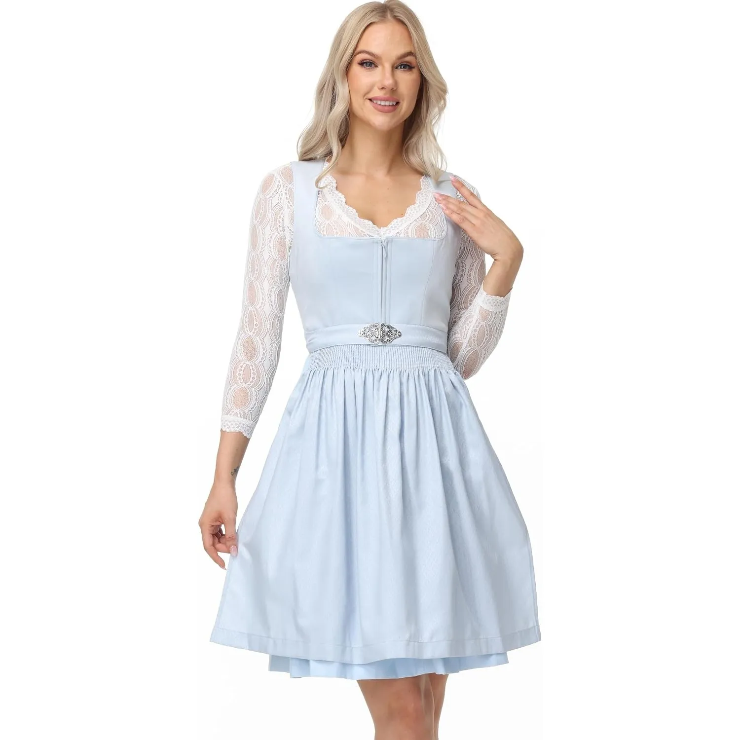 ELFIN Damen Dirndl, Elegante Trachtenkleid, Samt Midi Dirndl Damen Trachten Dirndlkleid für Oktoberfest
