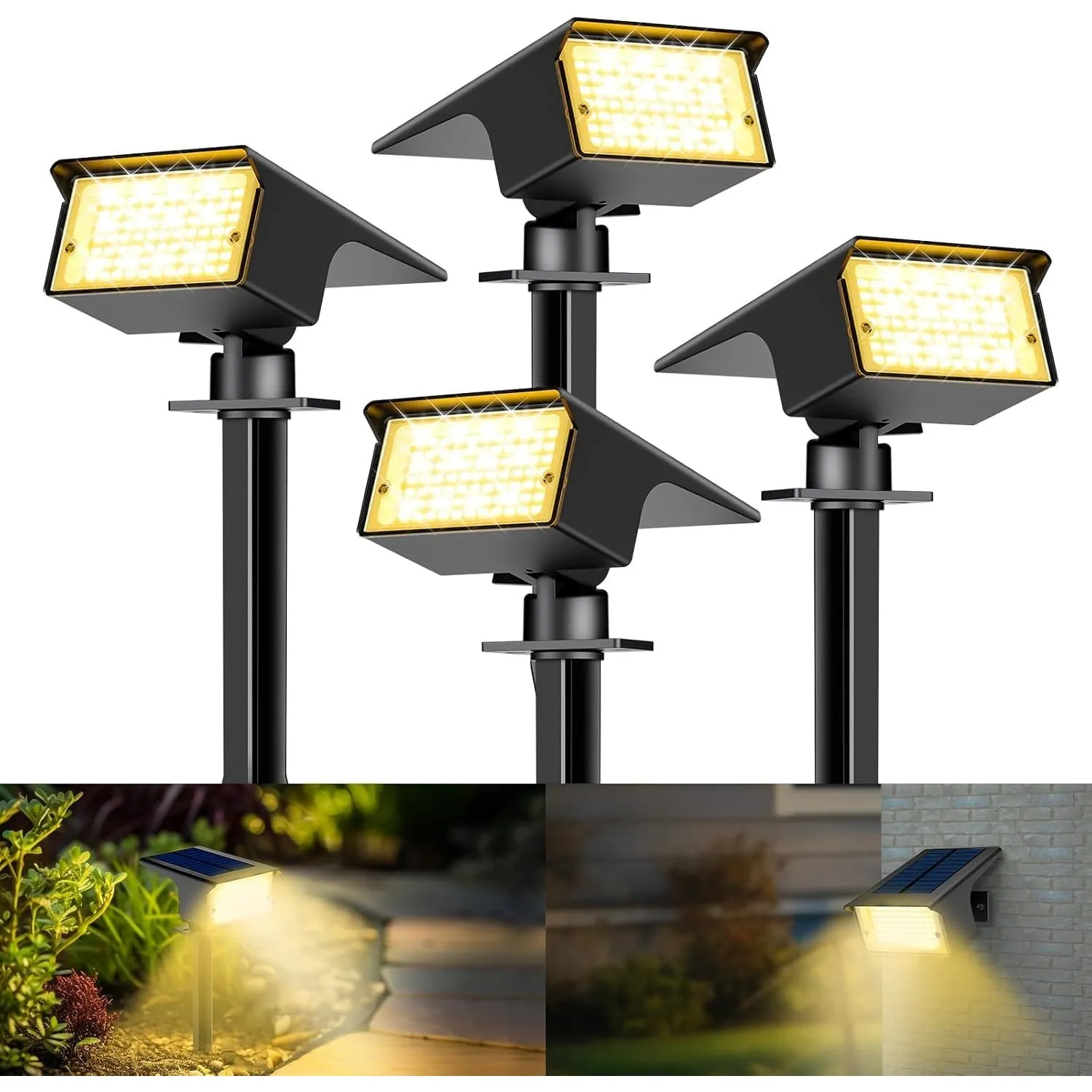 kolpop [4 Stück/ 77 LEDs Solarstrahler für Außen Garten, 3000K Warmweiß Solar Strahler, IP65 Wasserdicht, 3 Modi, 800LM…