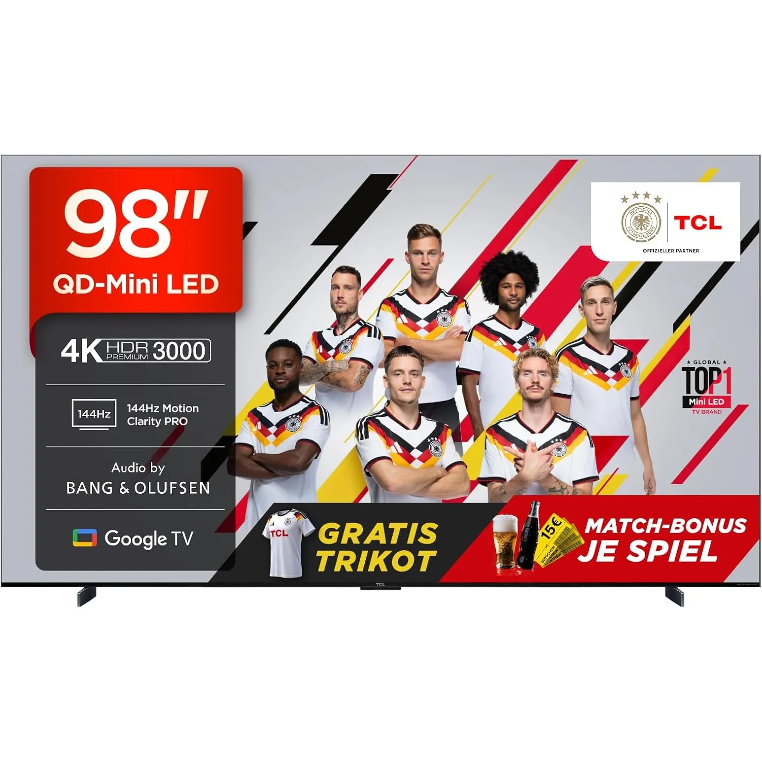 TCL 98Q7C 98 Zoll QD-Mini LED Fernseher, 4K HDR Premium 3000, Smart TV unterstützt durch Google TV (Dolby Vision IQ & A…