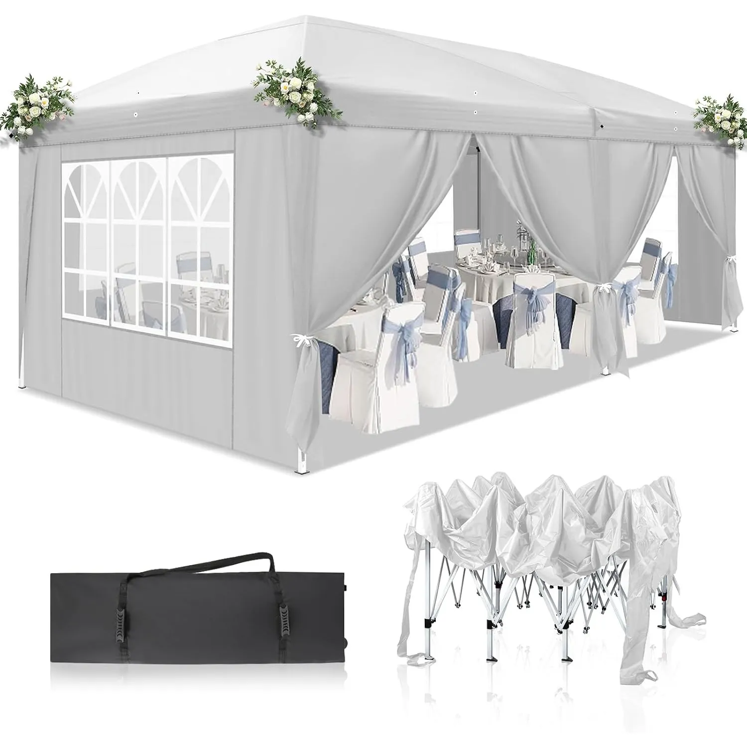 Pavillon 3x6 m,Faltpavillon 420D Oxford,6 Seitenteilen,Weiß