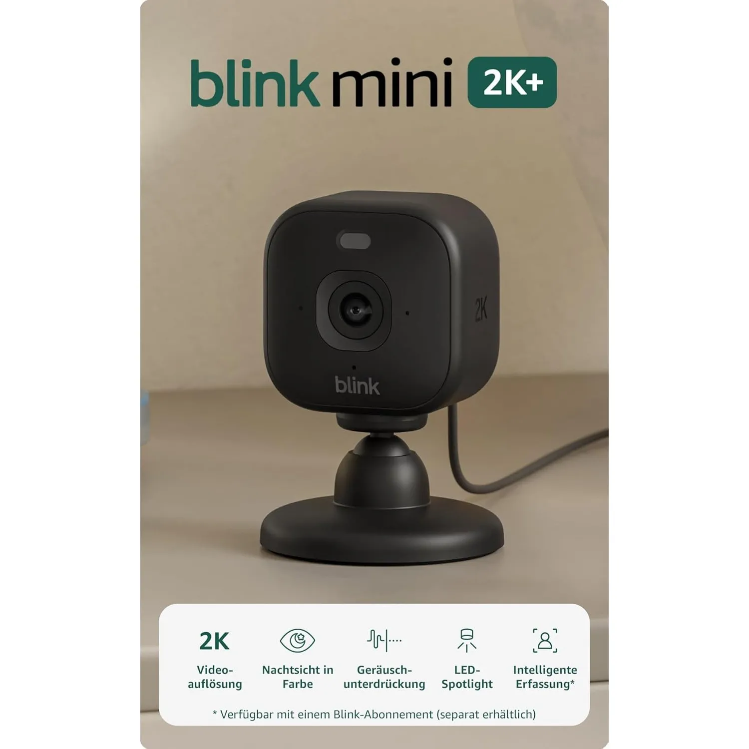 Blink Mini 2K+ (neueste Generation), Sicherheitskamera mit Netzstecker für zuhause, 2K-Videoauflösung, 4-fach-Zoom, Nac…