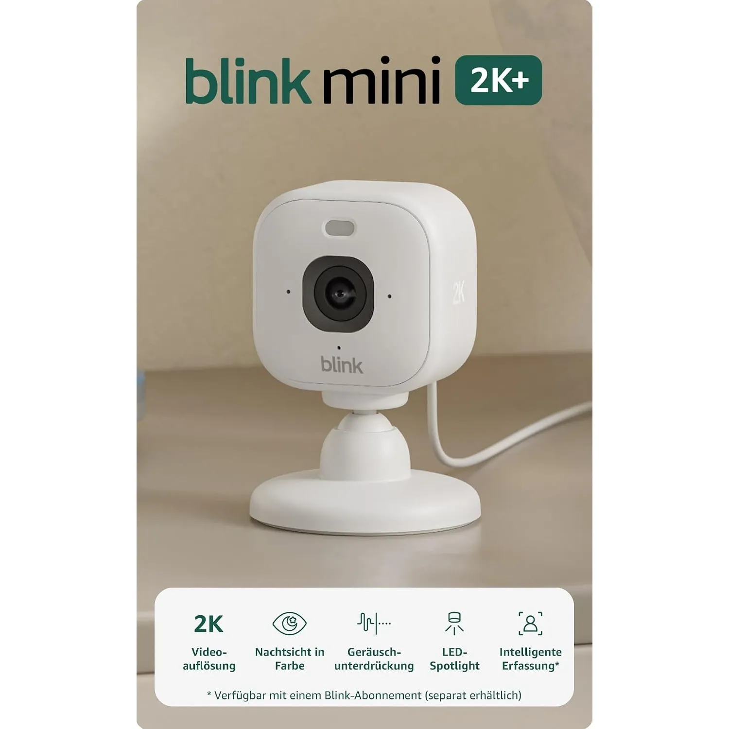 Blink Mini 2K+ (neueste Generation), Sicherheitskamera mit Netzstecker für zuhause, 2K-Videoauflösung, 4-fach-Zoom, Nac…