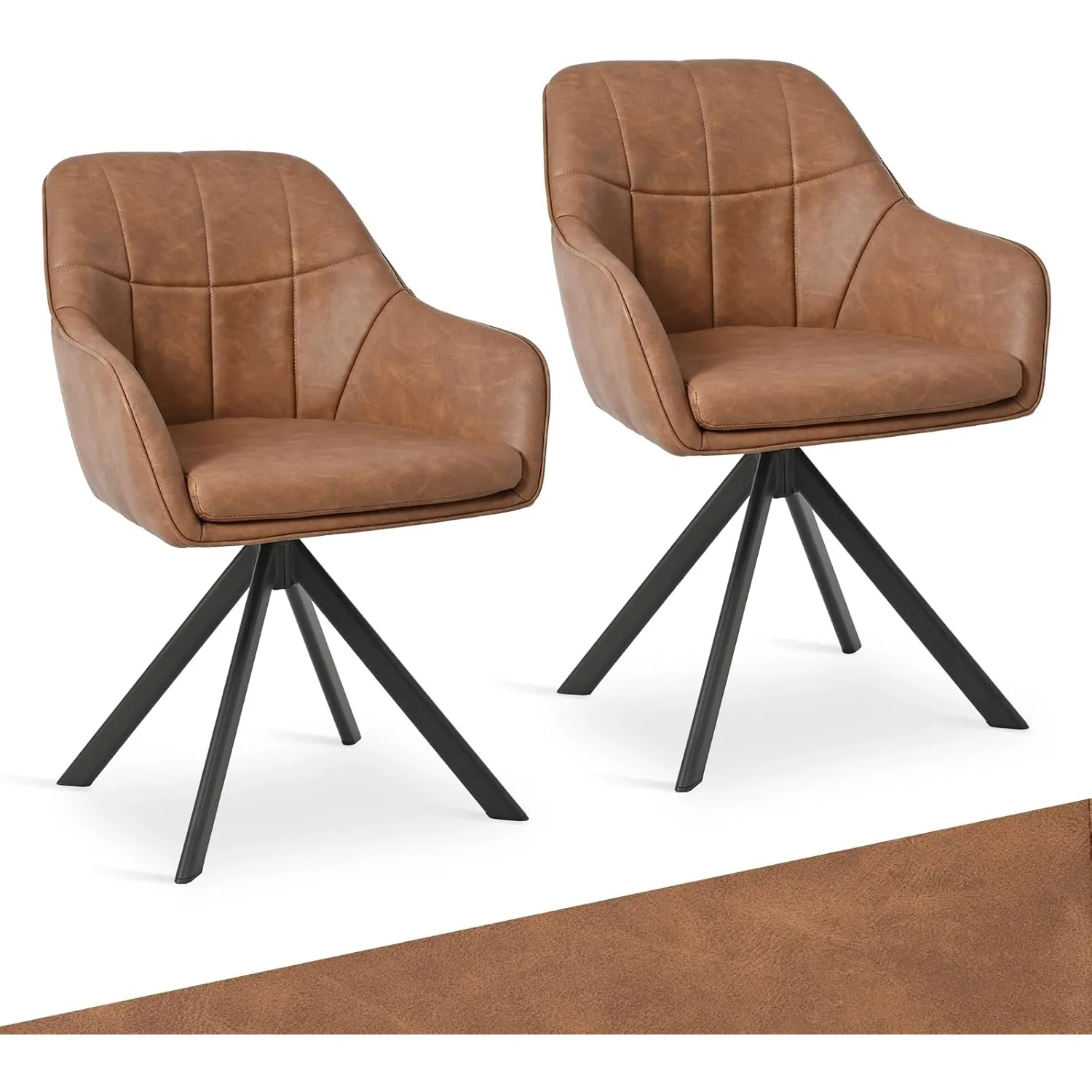 Drehstuhl Esszimmer Kunstleder Braun 2er Set Armlehnenstuhl Polsterstuhl Esszimmerstühle drehbar Küchenstuhl mit Armleh…