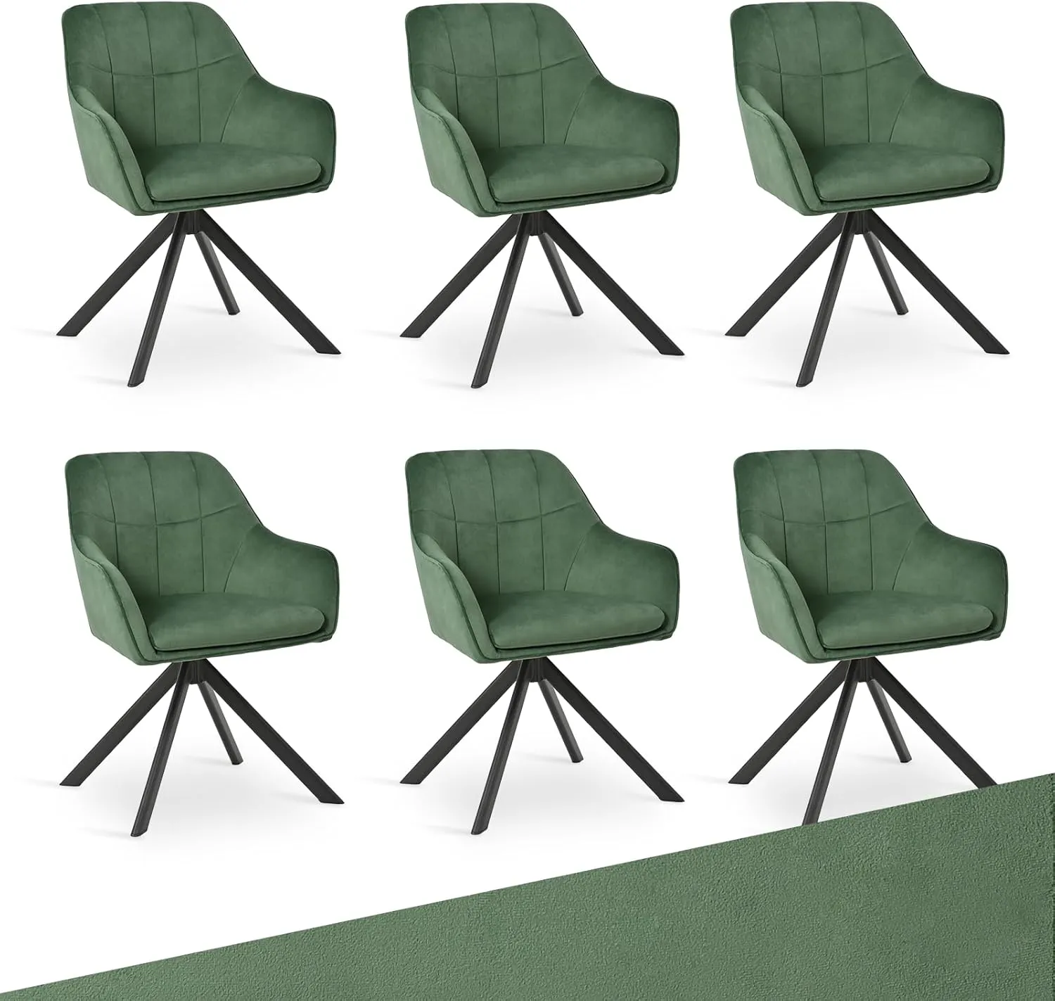 Drehstuhl Esszimmer 6er Set Samt Grün mit Armlehne Polsterstuhl Esszimmerstühle drehbar Küchenstuhl mit Metallbeine für…
