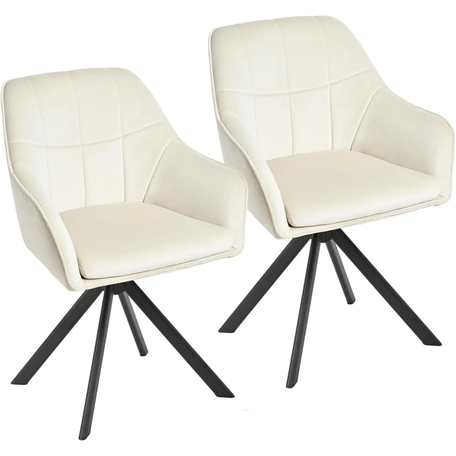 Drehstuhl Esszimmer 2er Set Creme mit Armlehne Polsterstuhl Samt Esszimmerstühle drehbar Küchenstuhl mit Metallbeine fü…