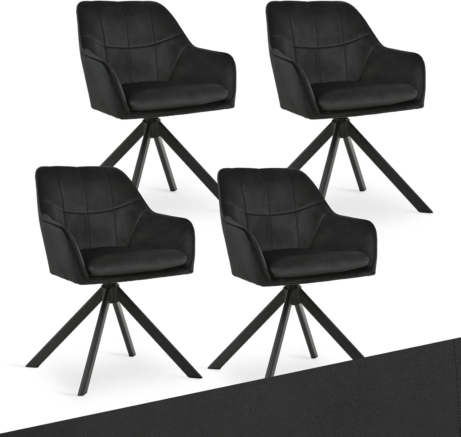 Drehstuhl Esszimmer 4er Set Schwarz mit Armlehne Polsterstuhl Samt Esszimmerstühle drehbar Küchenstuhl mit Metallbeine …