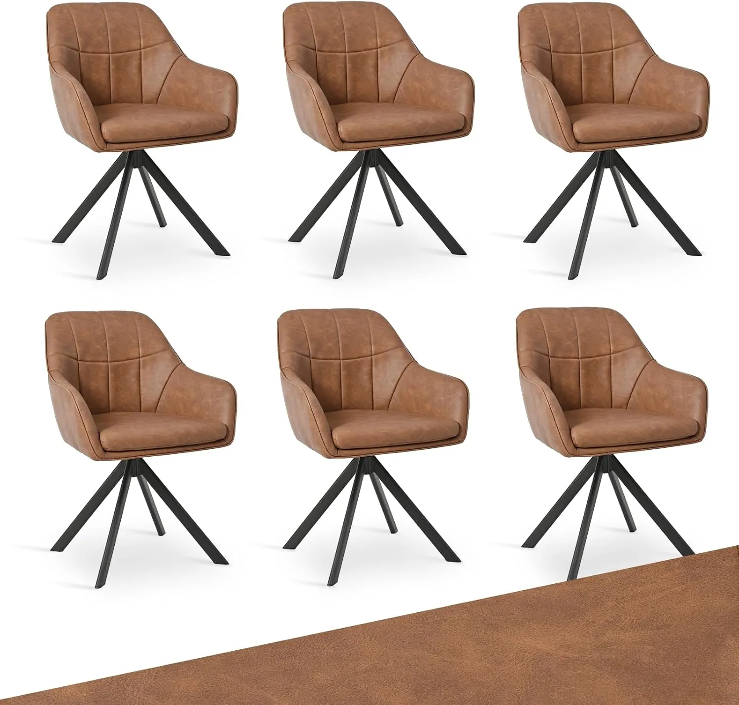 Drehstuhl Esszimmer Kunstleder Braun 6er Set Armlehnenstuhl Polsterstuhl Esszimmerstühle drehbar Küchenstuhl mit Armleh…