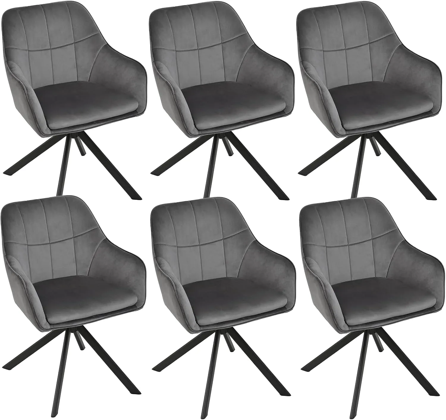 Esszimmerstühle drehbar 6er Set Grau Armlehnenstuhl Polsterstuhl drehstuhl Esszimmer drehstühle aus Samt Küchenstuhl mi…