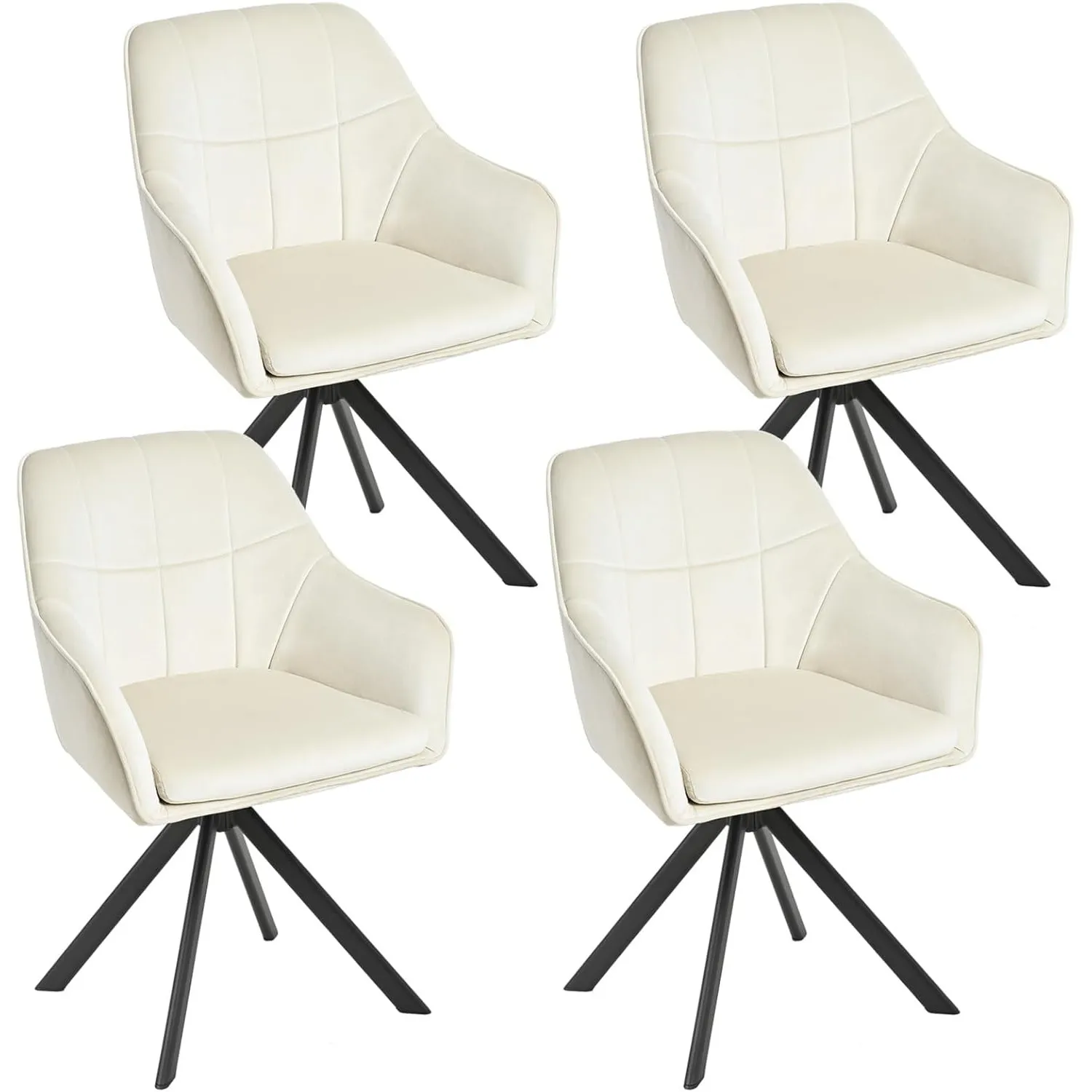Drehstuhl Esszimmer 4er Set Creme mit Armlehne Polsterstuhl Samt Esszimmerstühle drehbar Küchenstuhl mit Metallbeine fü…