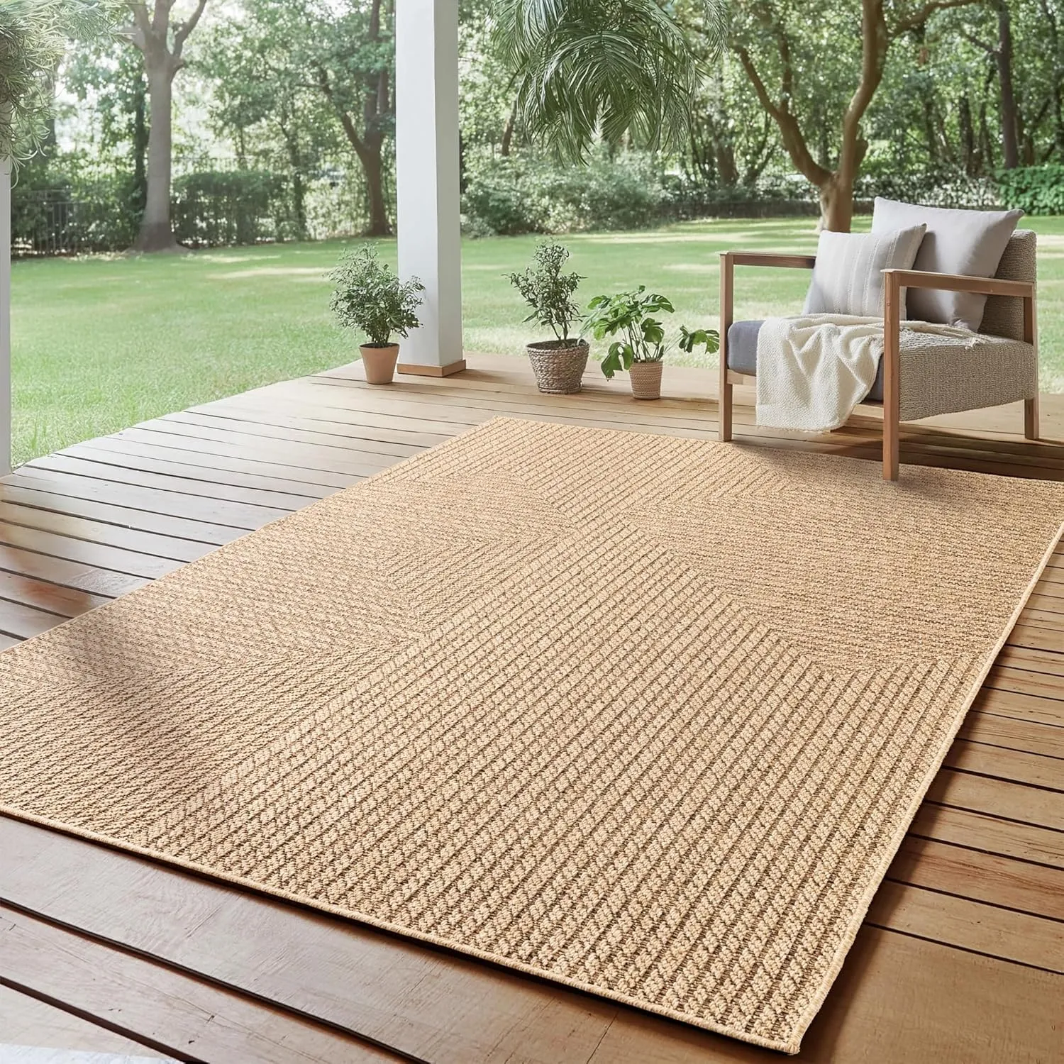 SIMPEX Indoor Outdoor Teppich Wetterfest- pflegeleicht im natürlichen Jute-Look, Sisal Teppich Wohnzimmer, Küche, Terra…