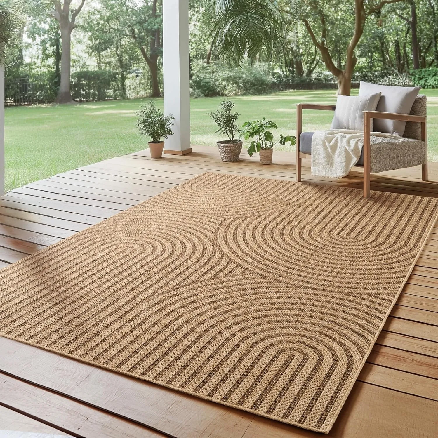 SIMPEX Outdoor Teppich 240x340 cm XL Wetterfest Pflegeleicht Jute Natur Optik Skandinavisches Boho Design für Wohnzimme…