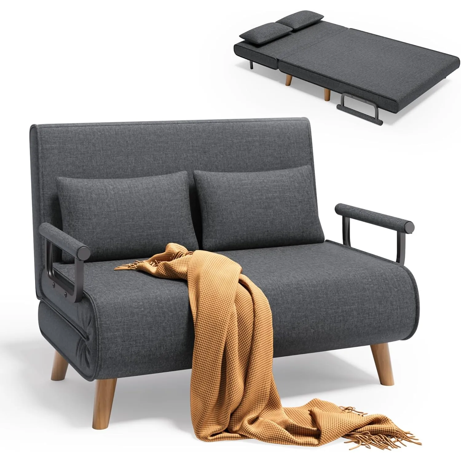 Xbro Schlafsofa 2-Sitzer mit Bettfunktion, Schlafsessel mit Bettfunktion mit Verstellbarer Rückenlehne und 2 Kissen, Se…