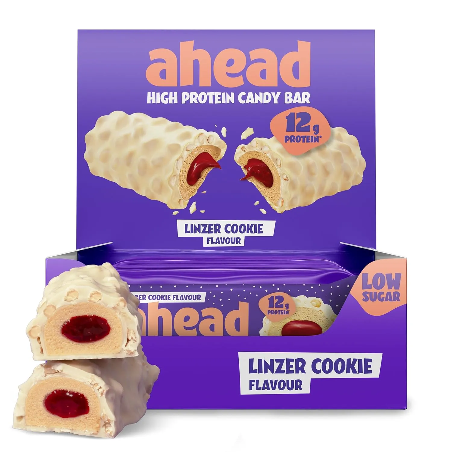 ahead Protein Riegel | LINZER Cookie | 14x 45g Extra softer Protein Riegel mit cremigem Kern | Low Carb Eiweißriegel oh…