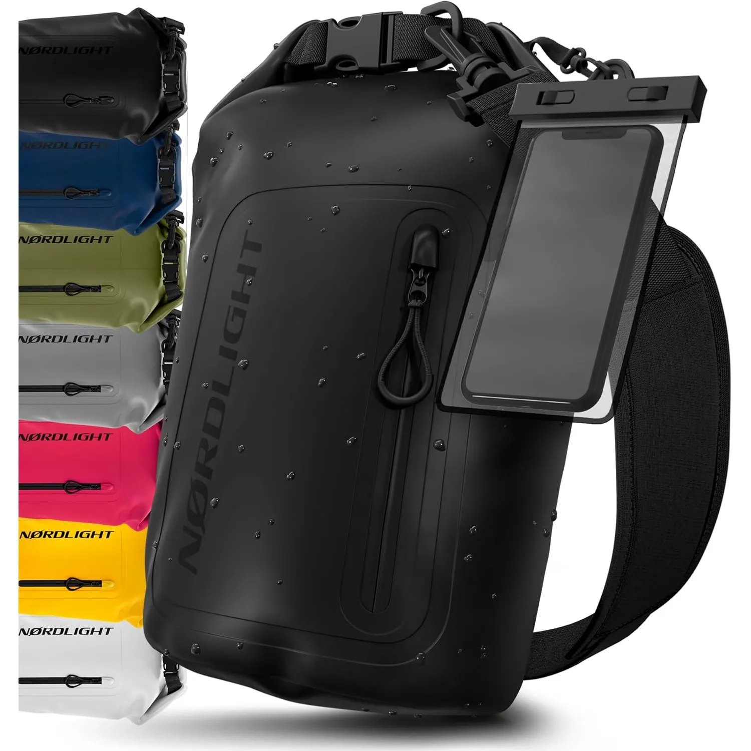 Nordlight Dry Bag wasserdichte Tasche mit Handyhülle + Roll-Top, Schultergurt | Drybag wasserfester Rucksack Beutel Pac…