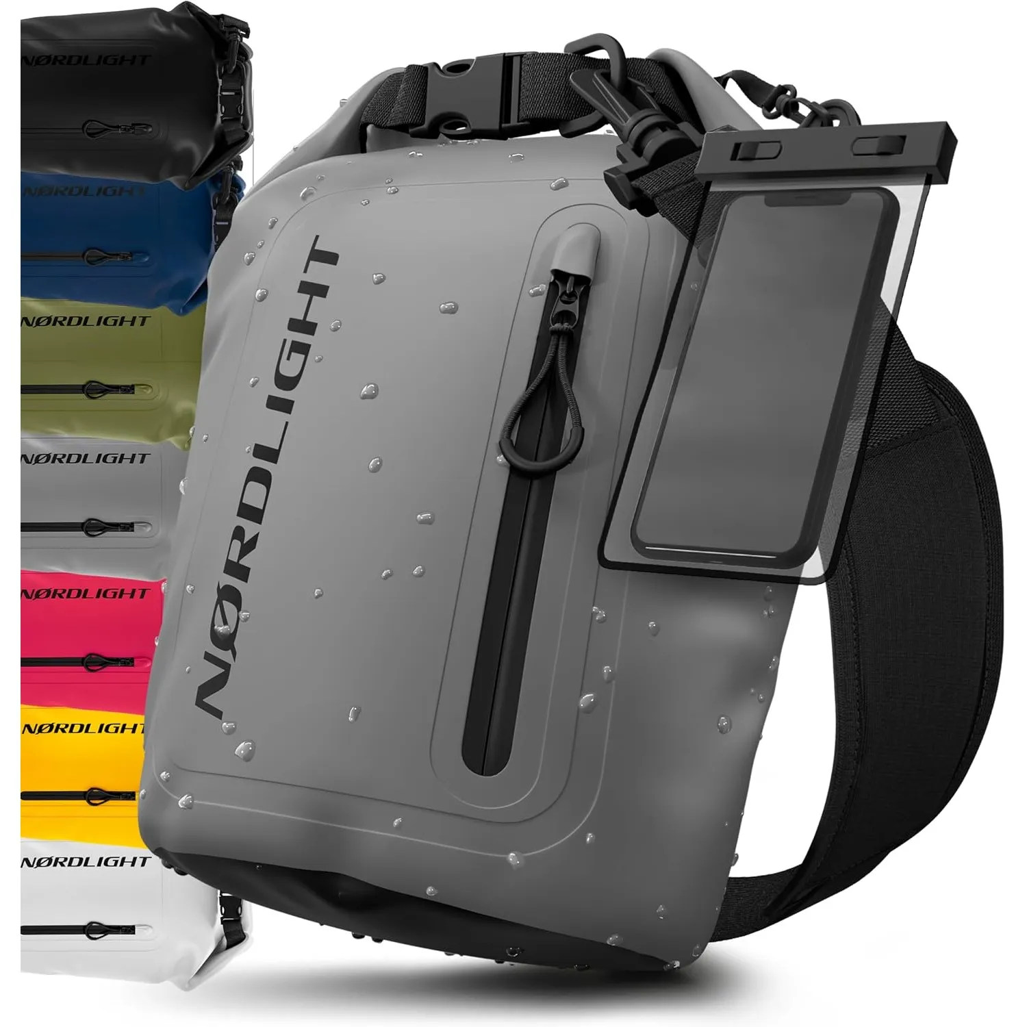Nordlight Dry Bag wasserdichte Tasche mit Handyhülle + Roll-Top, Schultergurt | Drybag wasserfester Rucksack Beutel Pac…