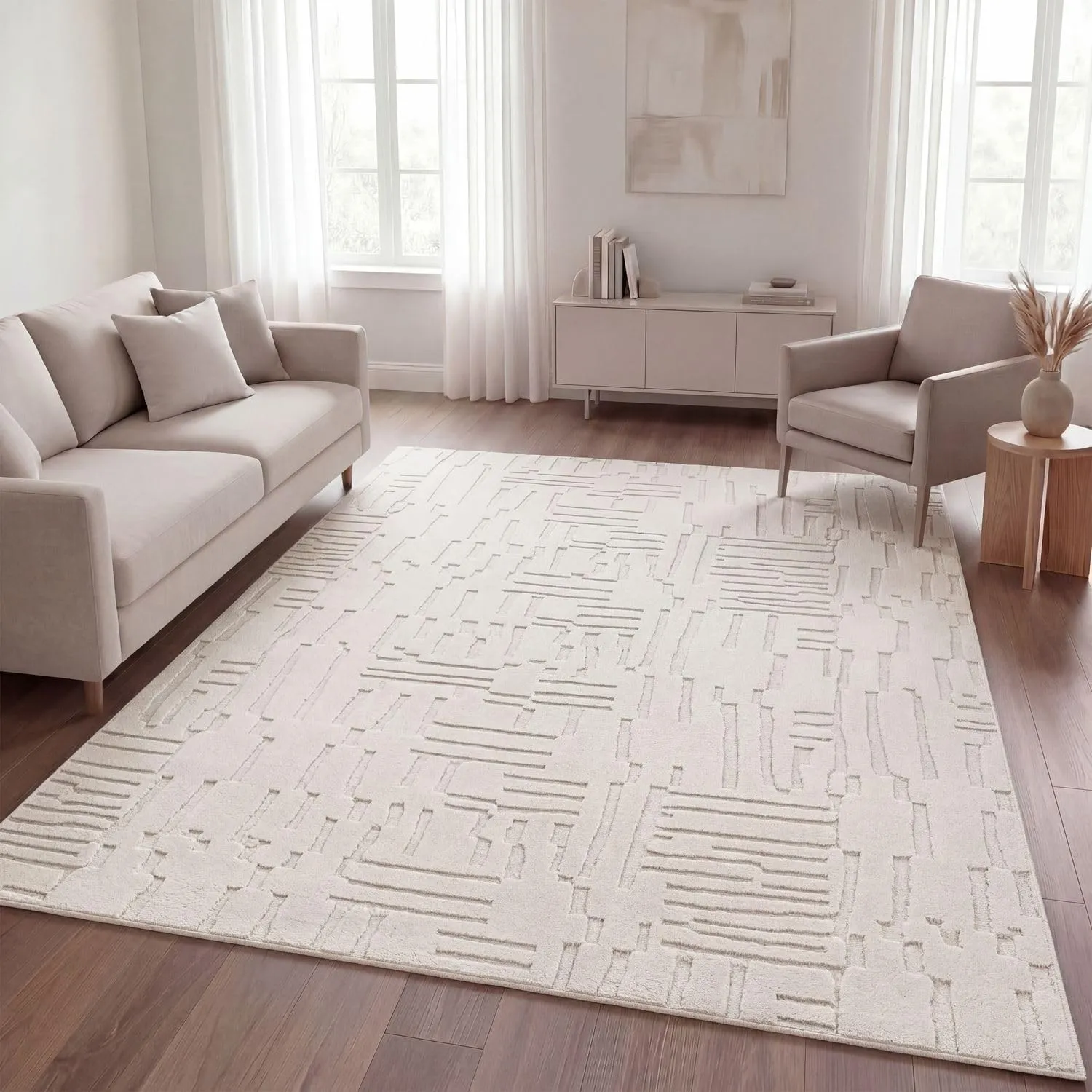 TT Home Wohnzimmer Teppich Schlafzimmer Hochflor Skandinavisches Design Unifarben Geometrisch Boho Style Modern Waschba…