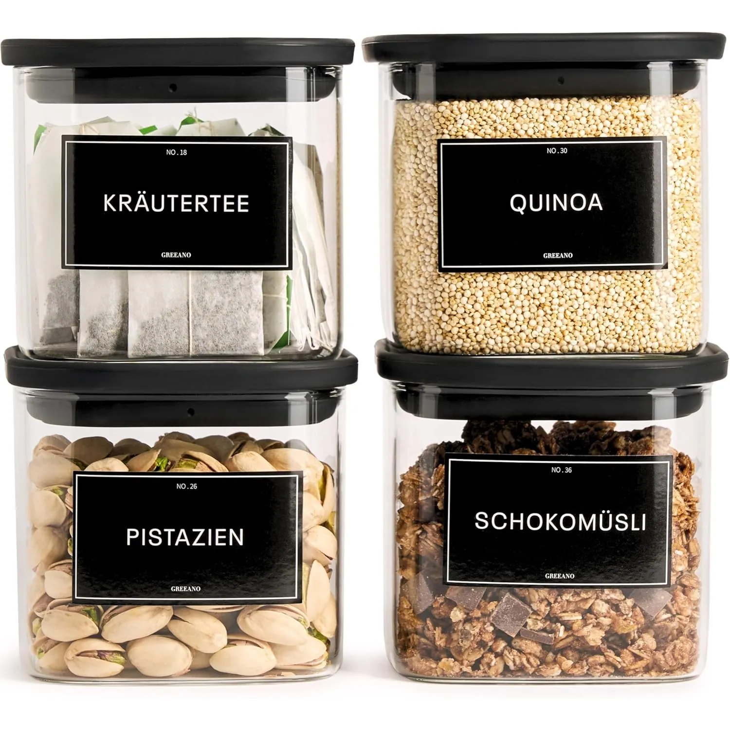Vorratsgläser eckig mit Glasdeckel 600ml [4er Set]