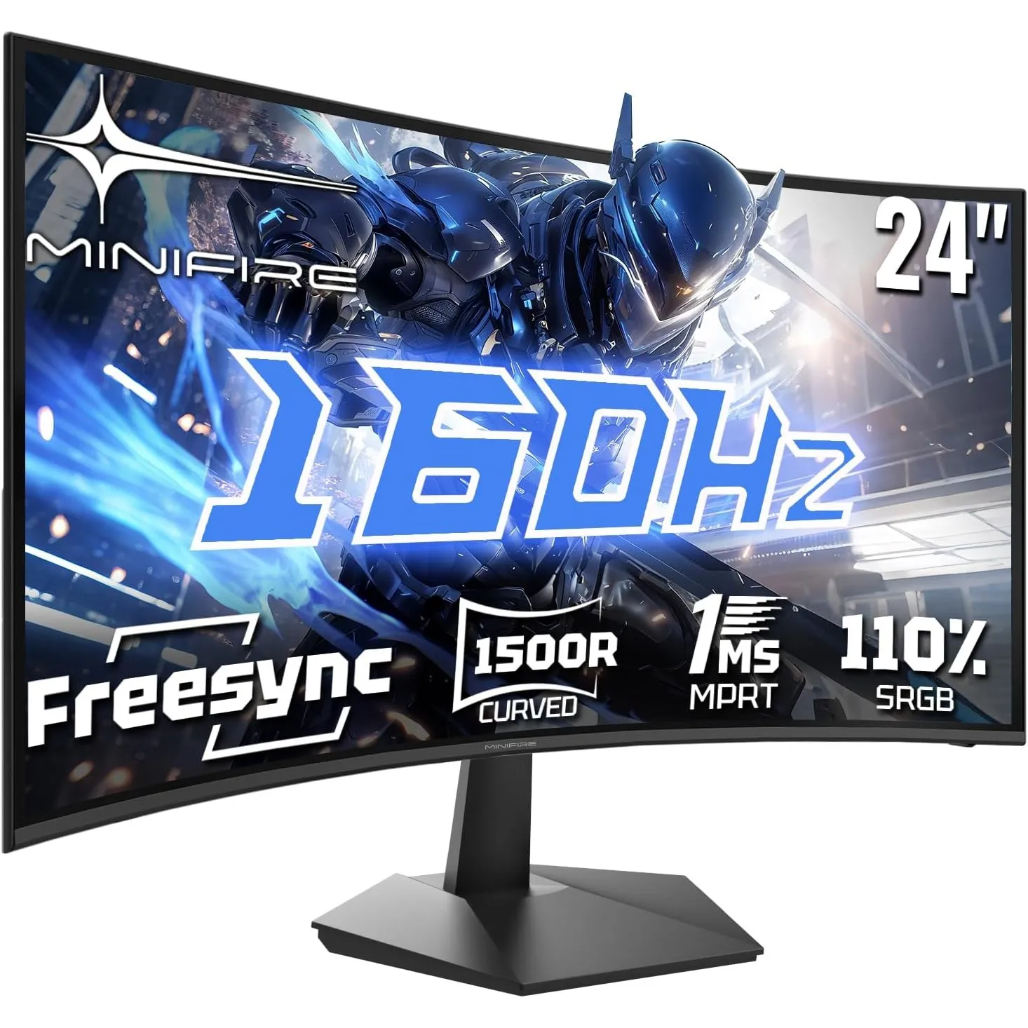 Minifire Gaming Curved Monitor 24 Zoll, 160Hz, Curved Gaming Monitor 1500R, 1Ms, sRGB110%, FHD 1080P Computer Screen, V…