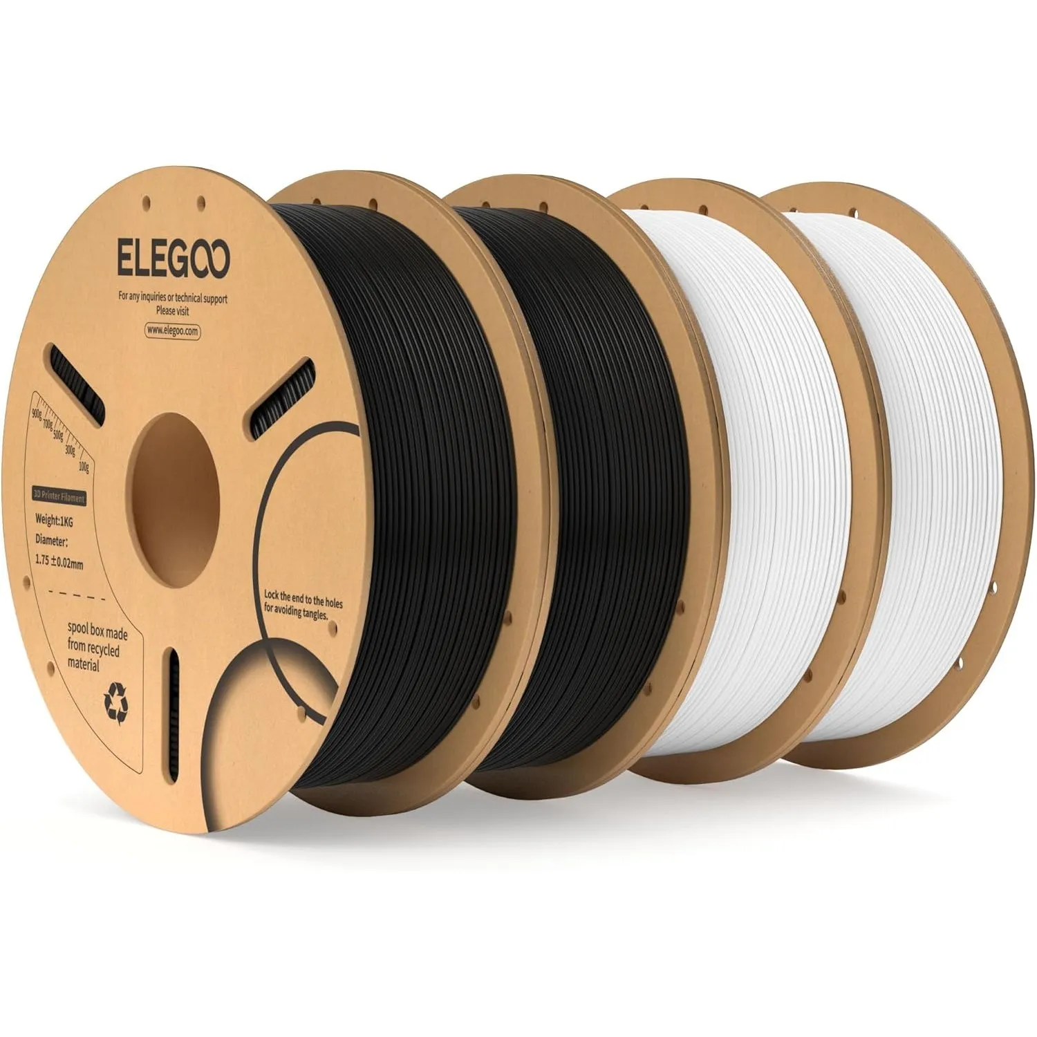 ELEGOO PLA Filament 1.75mm Schwarz Weiß 4 KG, 3D Drucker Filament Maßgenauigkeit +/- 0,02 mm, 1kg Pappspule (2.2lbs) Fi…