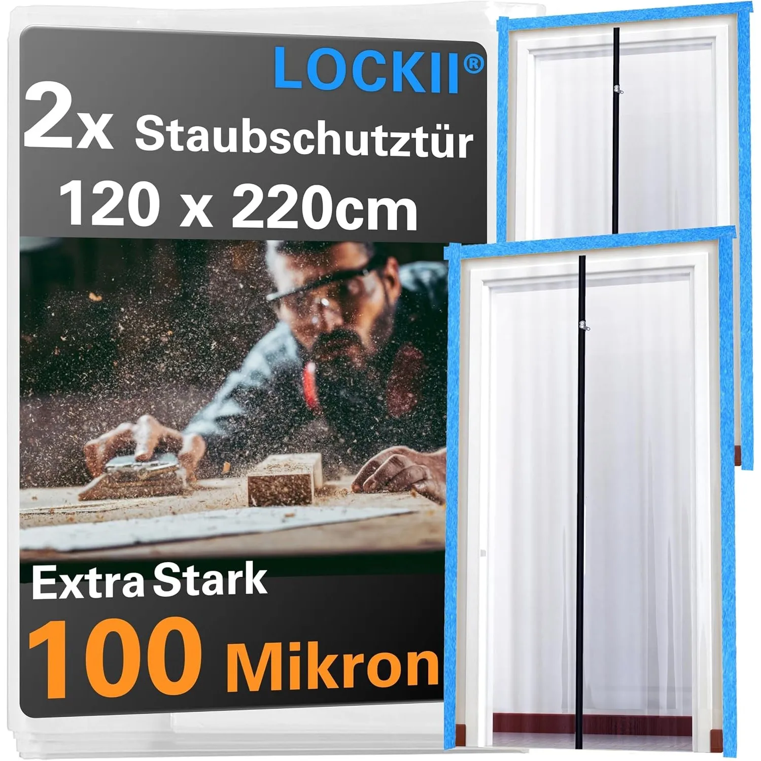 2x Staubschutztür mit Reißverschluss 1,20 x 2,20 m | Extra Stark 100 mic | Wasserdicht & Staubdicht | Reißverschlusstür…