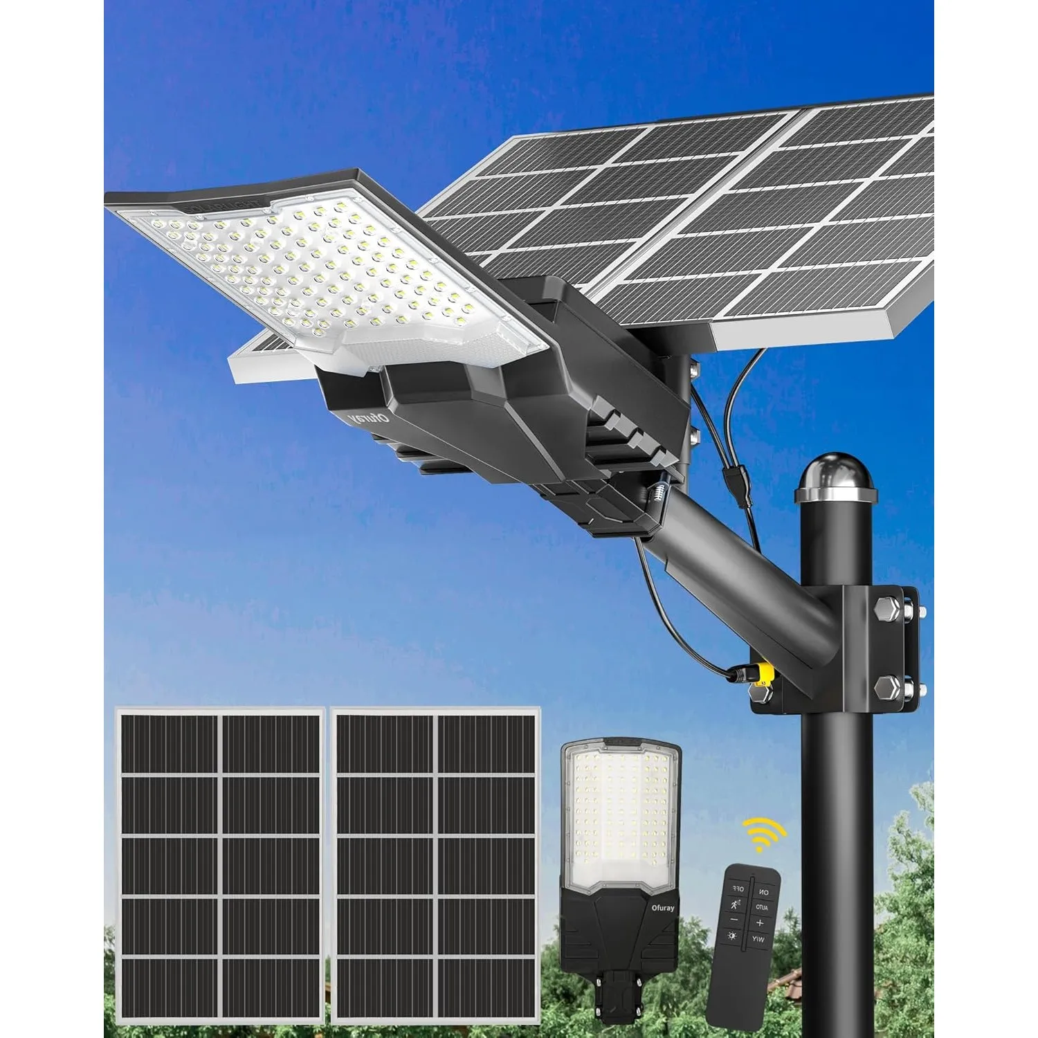 Ofuray OL-18200W Solar Straßenlaterne für Außen, Solarlampen für Außen, 6500K Led Superhelle Solar Strahler Aussen, IP6…