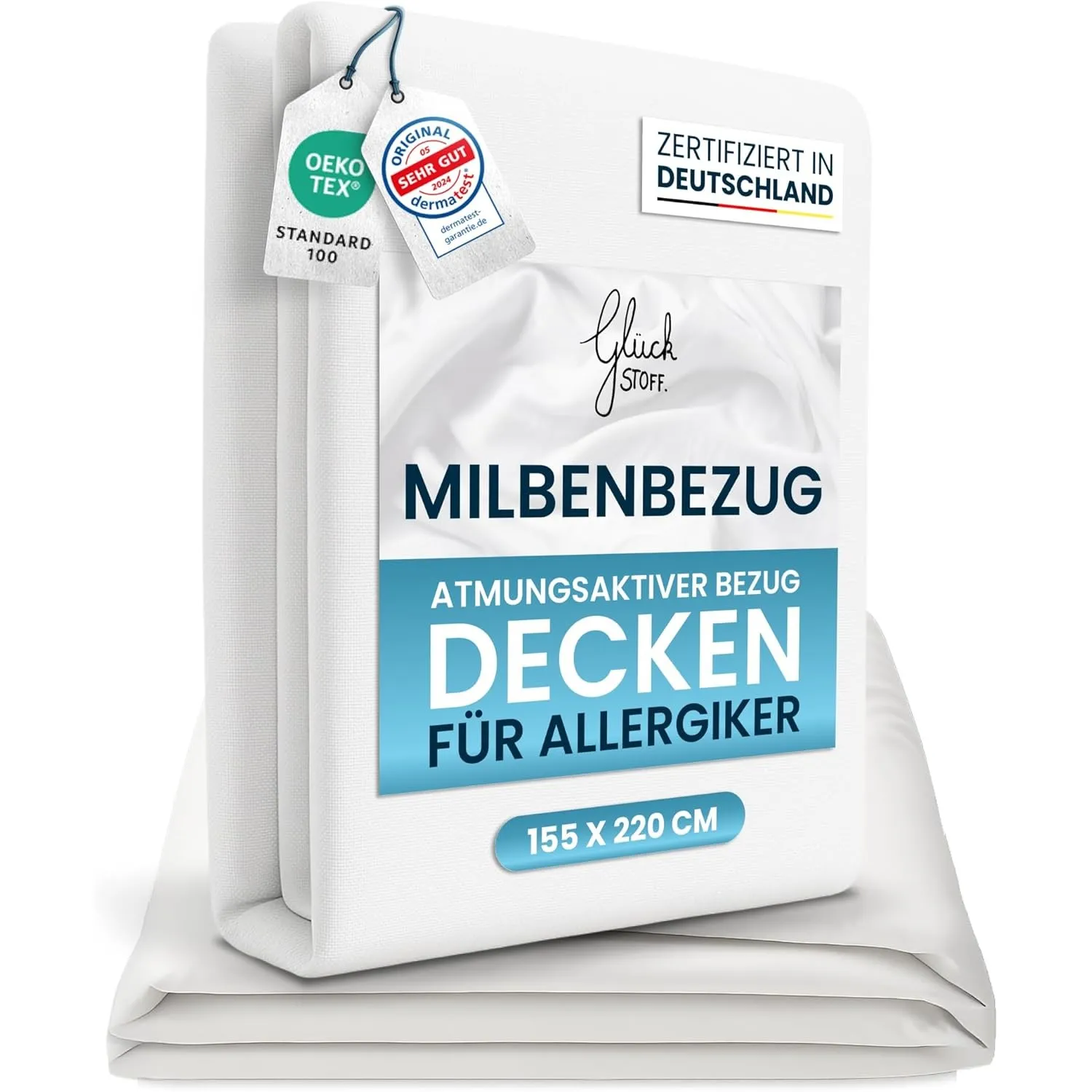 Glückstoff® Milbenbezug Bettdecke 155x220 [Zertifiziert IN Deutschland] - Allergie Bettwäsche Anti Milben - Allergiker-…