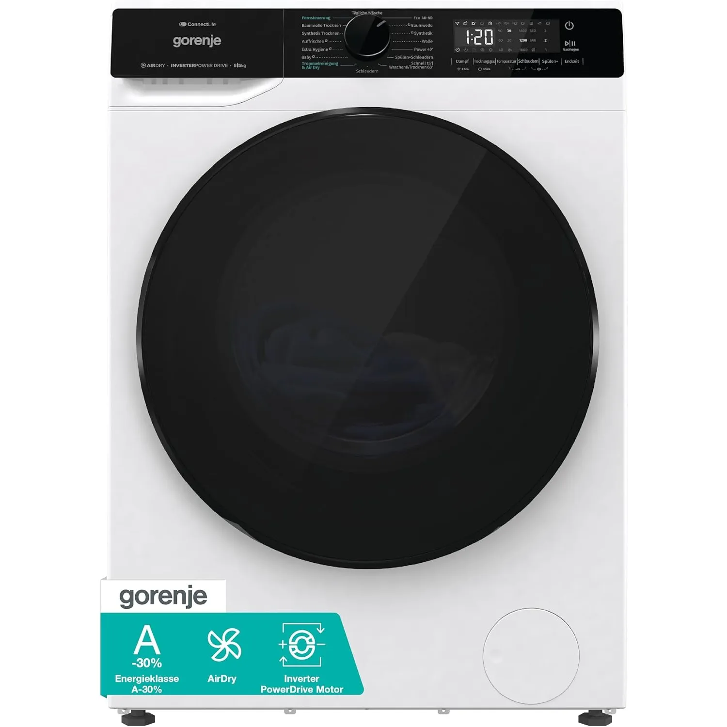 Gorenje WD2PA854ADW, DE Waschtrockner, Connect Life, 16 Programme, 8kg waschen, 5kg trocknen, 54 Liter, 1400 U, min, Ai…