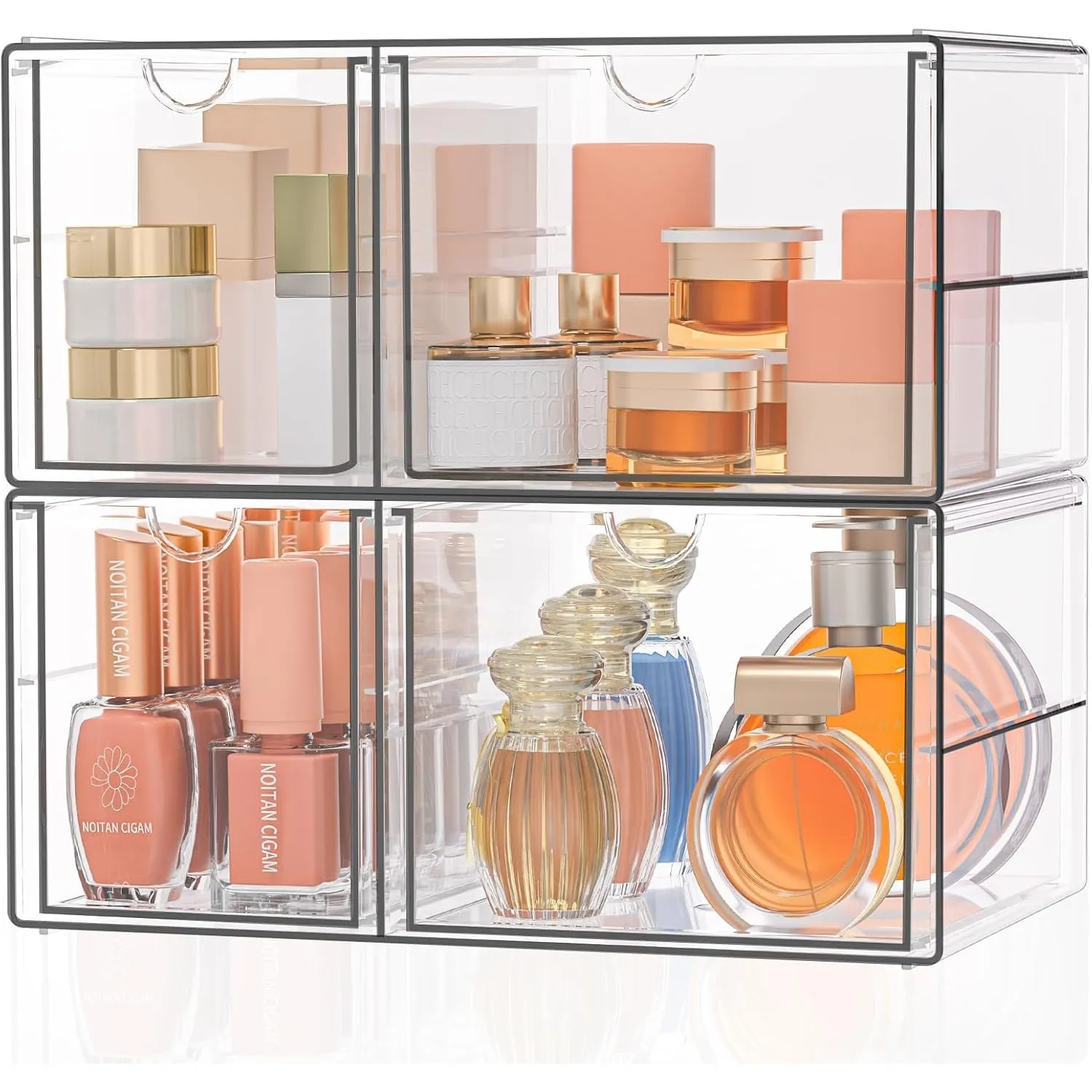 SortNStore Kosmetik-Organizer 2er-Set 4 Schubladen Anti-Rutsch-Pads