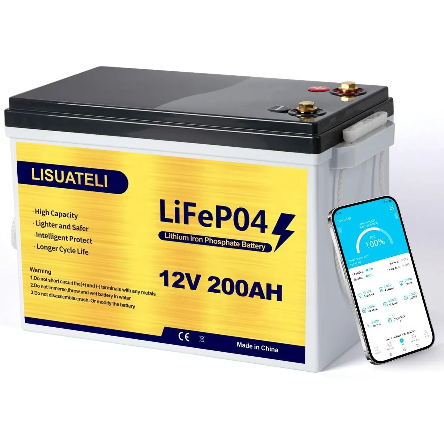 Mini 12V 200Ah LiFePO4 Batterie mit 200A BMS Low Temperature Schutz und Max. 15000 Zyklens, 2560Wh Lithium Akku 12V für…