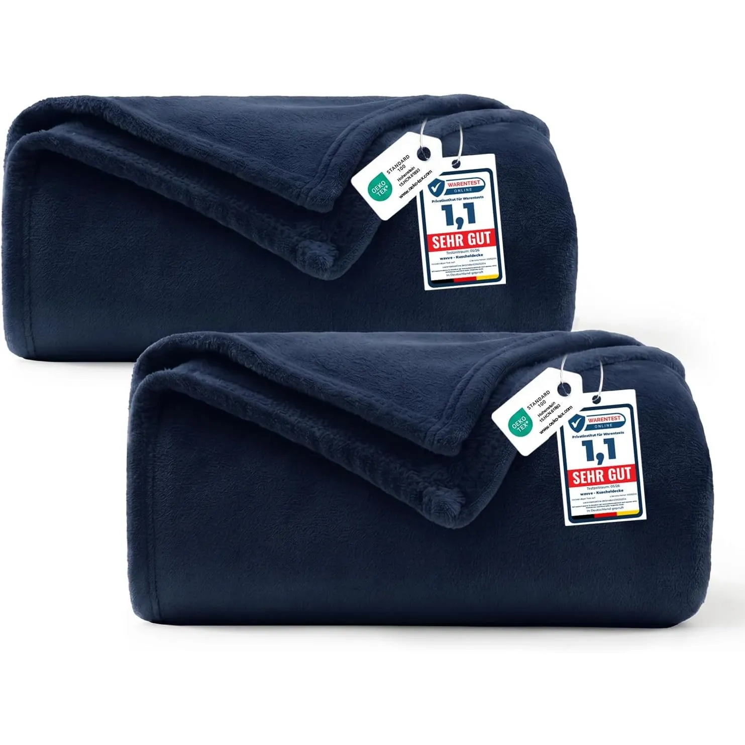 WAVVE Kuscheldecke 150x200cm 2er Set 150x200cm, Flauschig Decke-Marine Blau