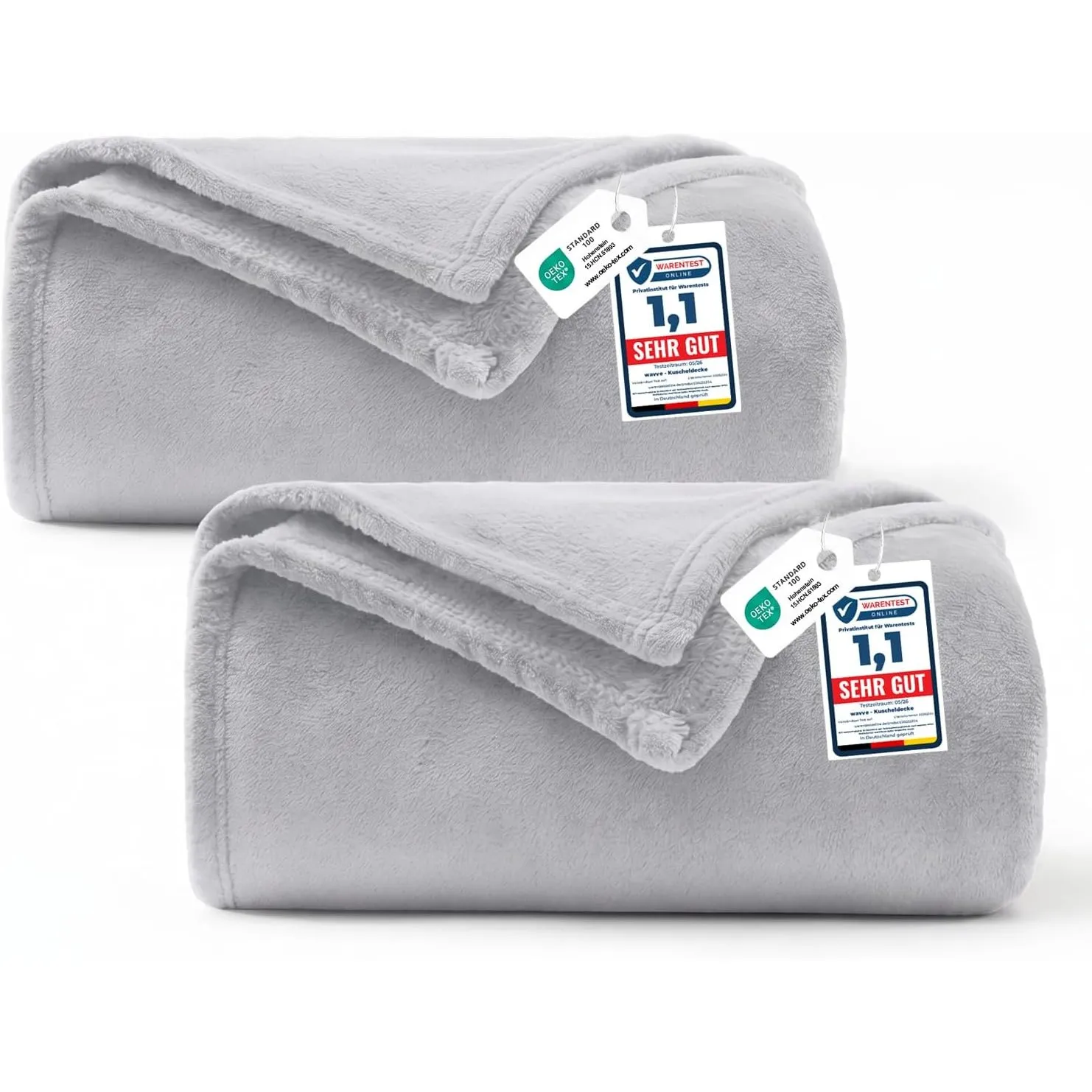 WAVVE Kuscheldecke 150x200cm 2er Set 150x200cm, Flauschig Decke - Hellgrau