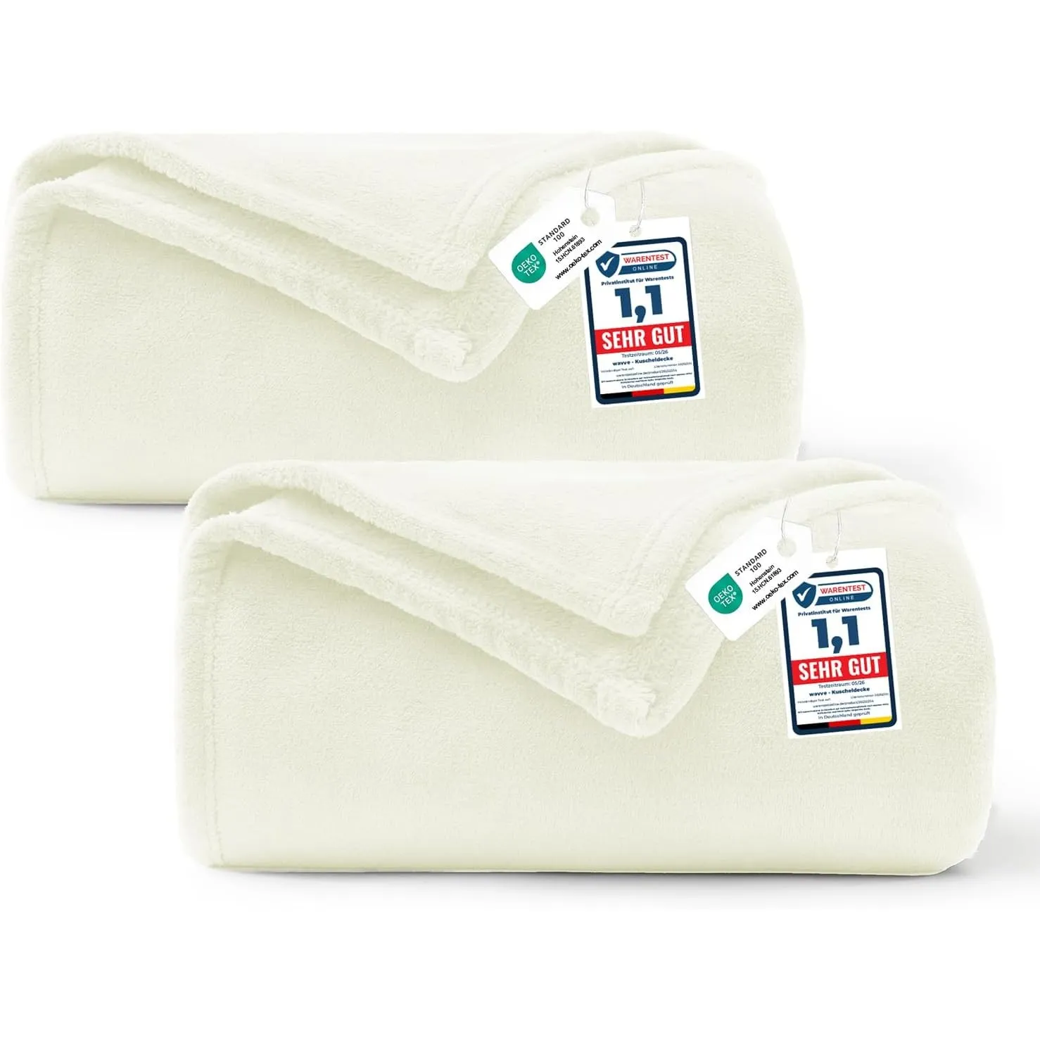 WAVVE Kuscheldecke 150x200cm 2er Set 150x200cm, Flauschig Decke - Cremeweiß