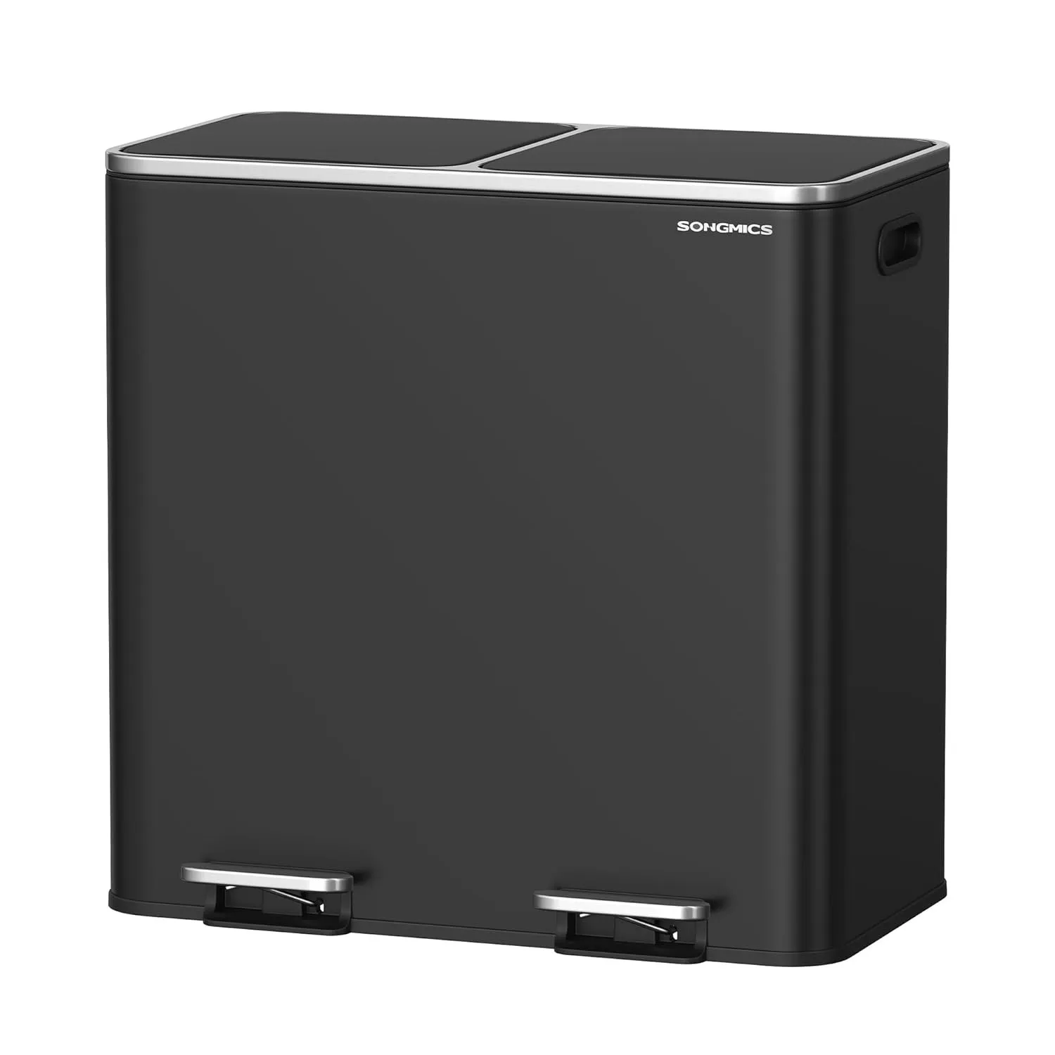 SONGMICS Mülleimer, 2 x 40 Liter, 2 Fächer, Mülltrennsystem, Treteimer, Abfalleimer Küche, 15 Müllsäcke, Metall, Innene…